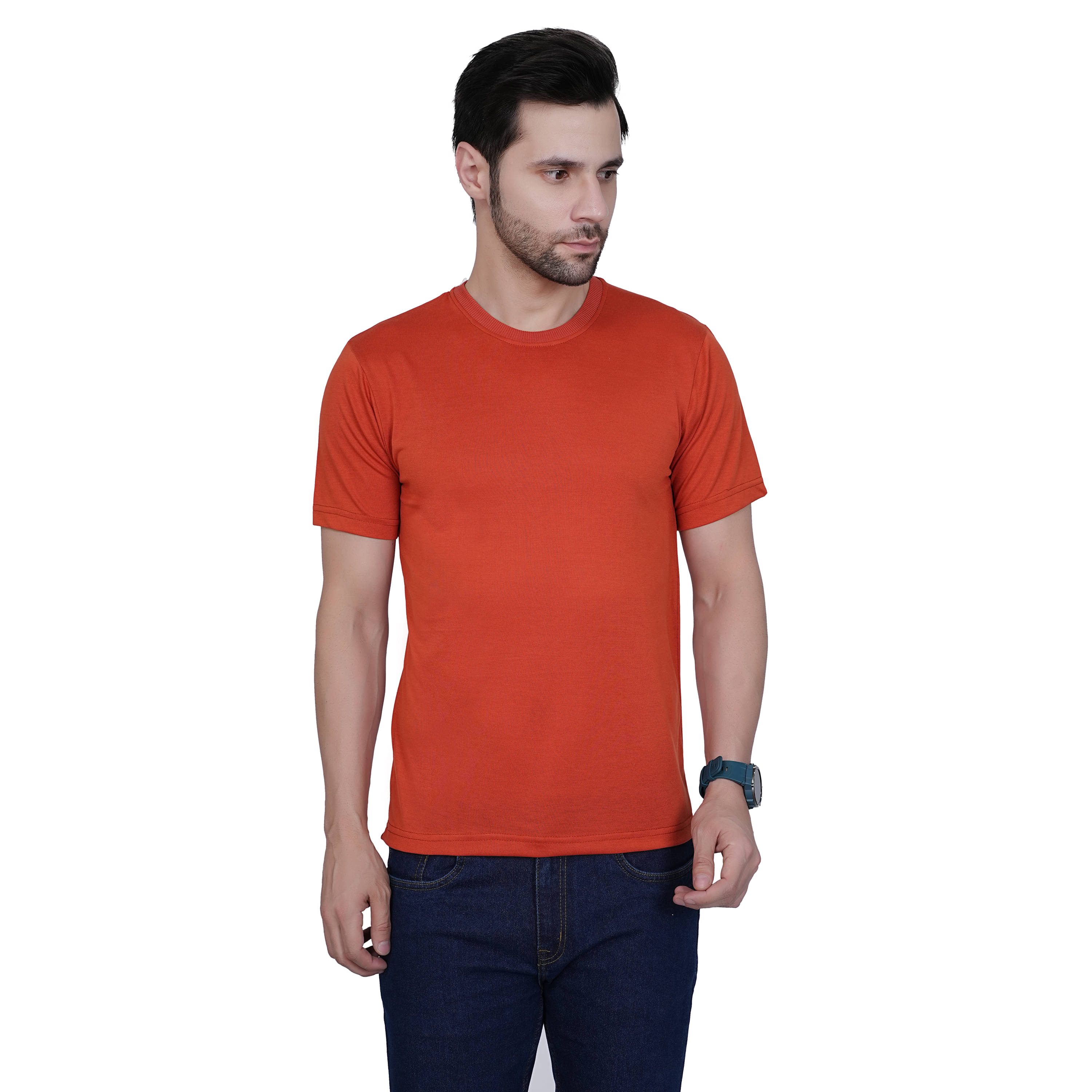 RuarX Men Cotton Blend Regular Fit Solid T-Shirt ( Orange ) RuarX Men Cotton Blend Regular Fit Solid T-Shirt ( Orange )