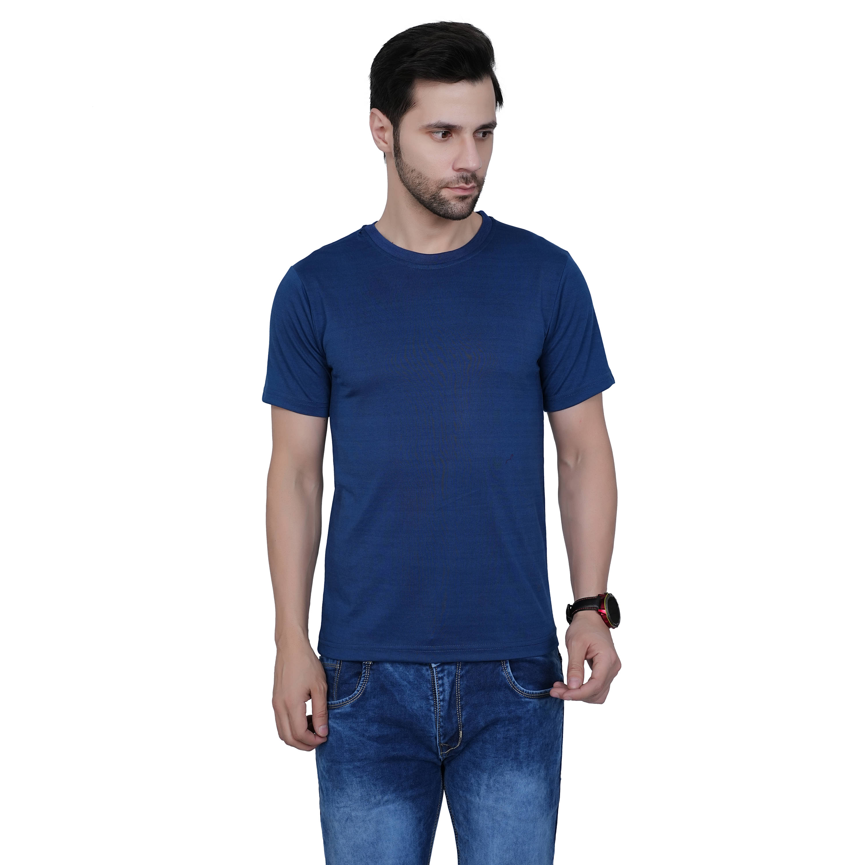     			RuarX Men Cotton Blend Regular Fit Solid T-Shirt ( Blue )