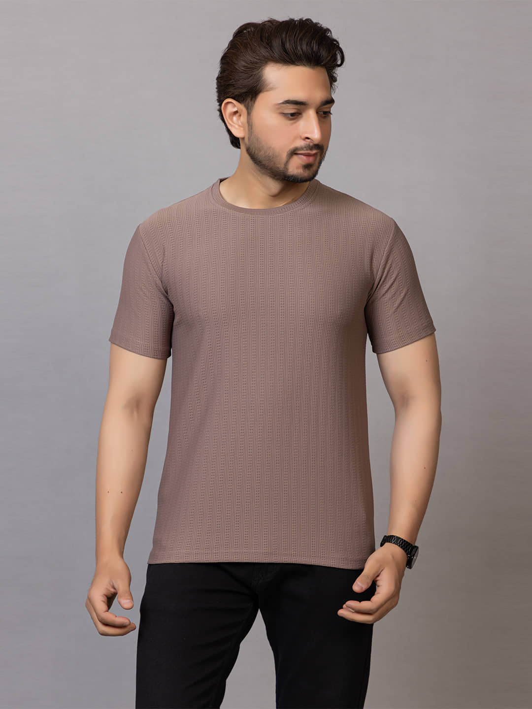 RuarX Men Cotton Blend Regular Fit Solid T-Shirt ( Pink )