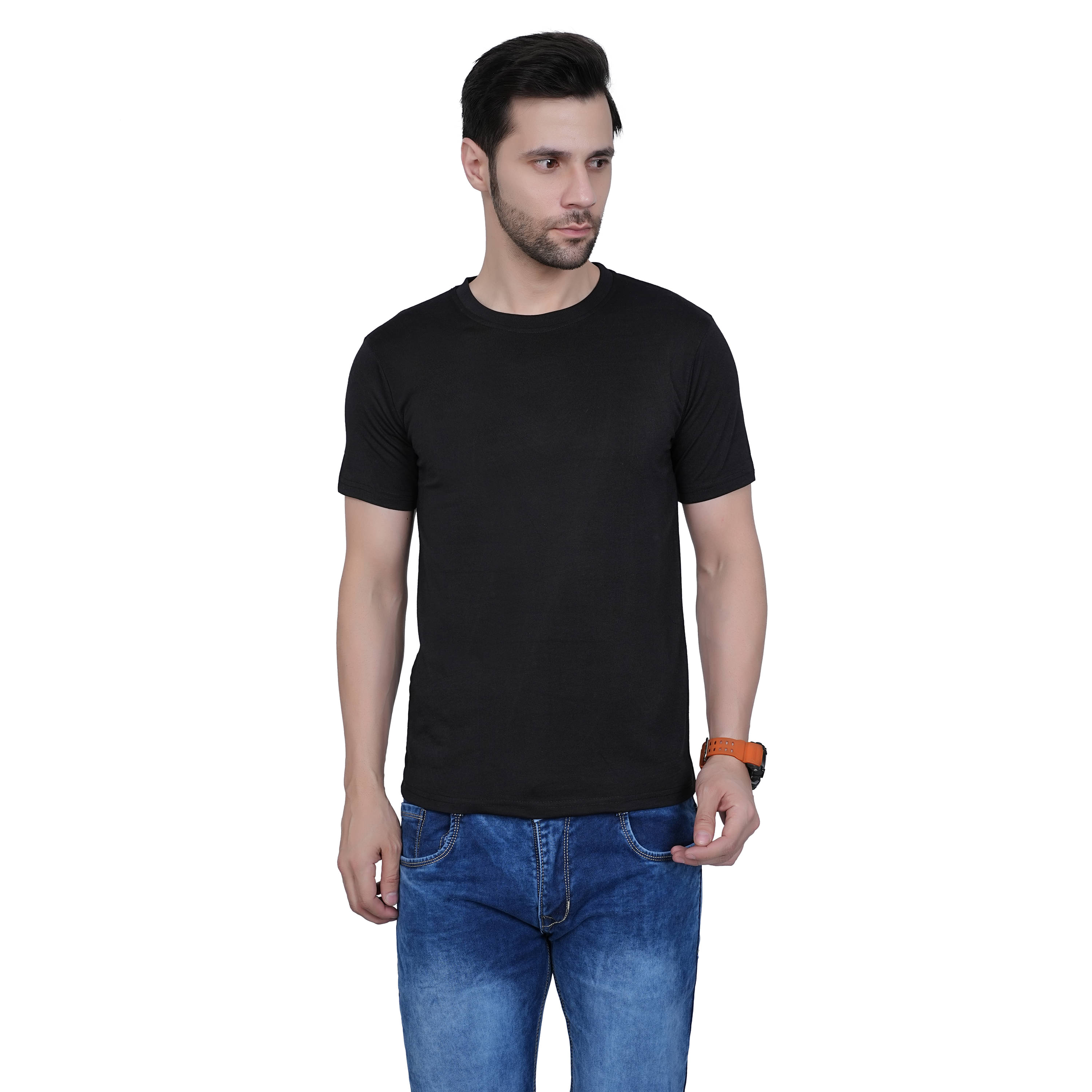 RuarX Men Cotton Blend Regular Fit Solid T-Shirt ( Black ) RuarX Men Cotton Blend Regular Fit Solid T-Shirt ( Black )