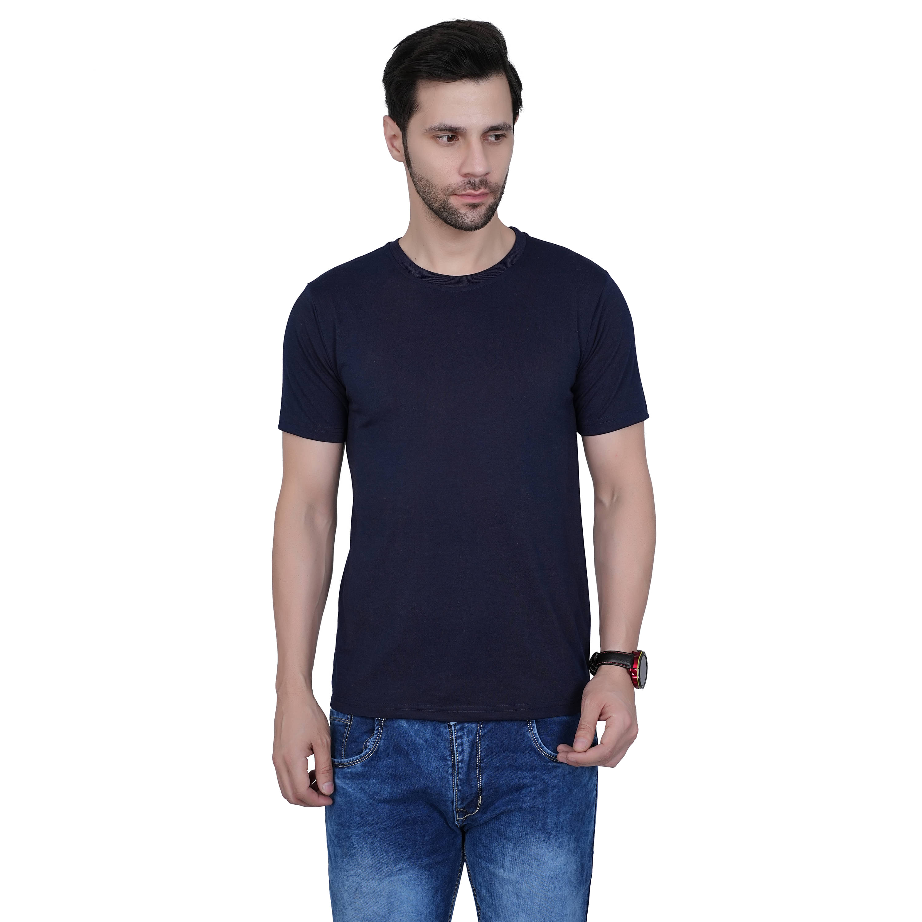 RuarX Men Cotton Blend Regular Fit Solid T-Shirt ( Navy Blue ) RuarX Men Cotton Blend Regular Fit Solid T-Shirt ( Navy Blue )