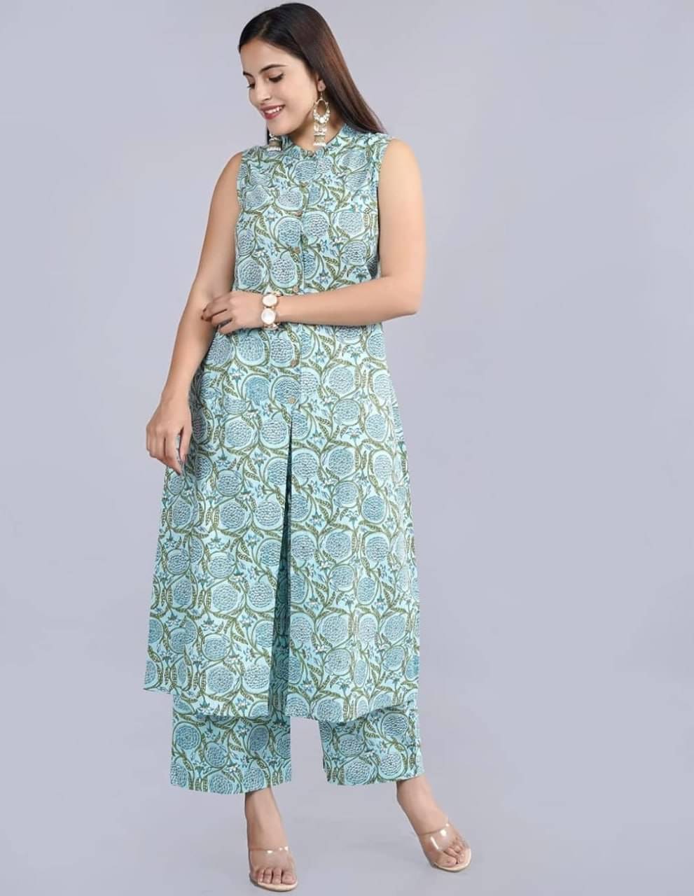 Rv fashion Women Cotton Blend Printed Front Slit Kurti ( Green ) Rv fashion Women Cotton Blend Printed Front Slit Kurti ( Green )