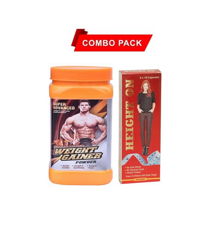 Shane Height On Caps 60no.s & Dr Chopra Super Advanced Weight Gainer Powder 300 gm Chocolate Single Pack Shane Height On Caps 60no.s & Dr Chopra Super Advanced Weight Gainer Powder 300 gm Chocolate Single Pack