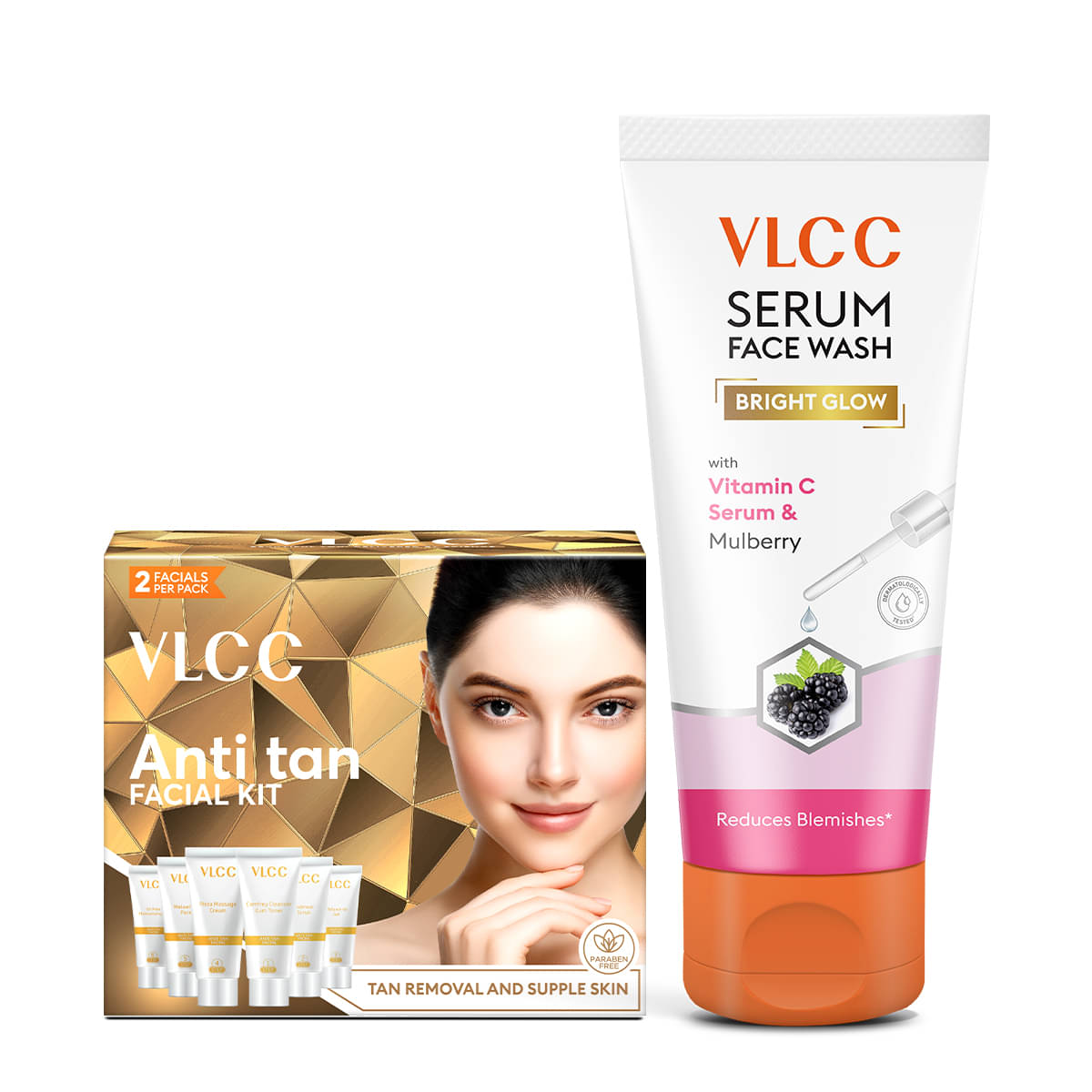 VLCC Anti Tan Facial Kit & Bright Glow Serum Facewash with Vitamin C & Mulberry Combo ( 60g+100ml )     			VLCC Anti Tan Facial Kit & Bright Glow Serum Facewash with Vitamin C & Mulberry Combo ( 60g+100ml )
