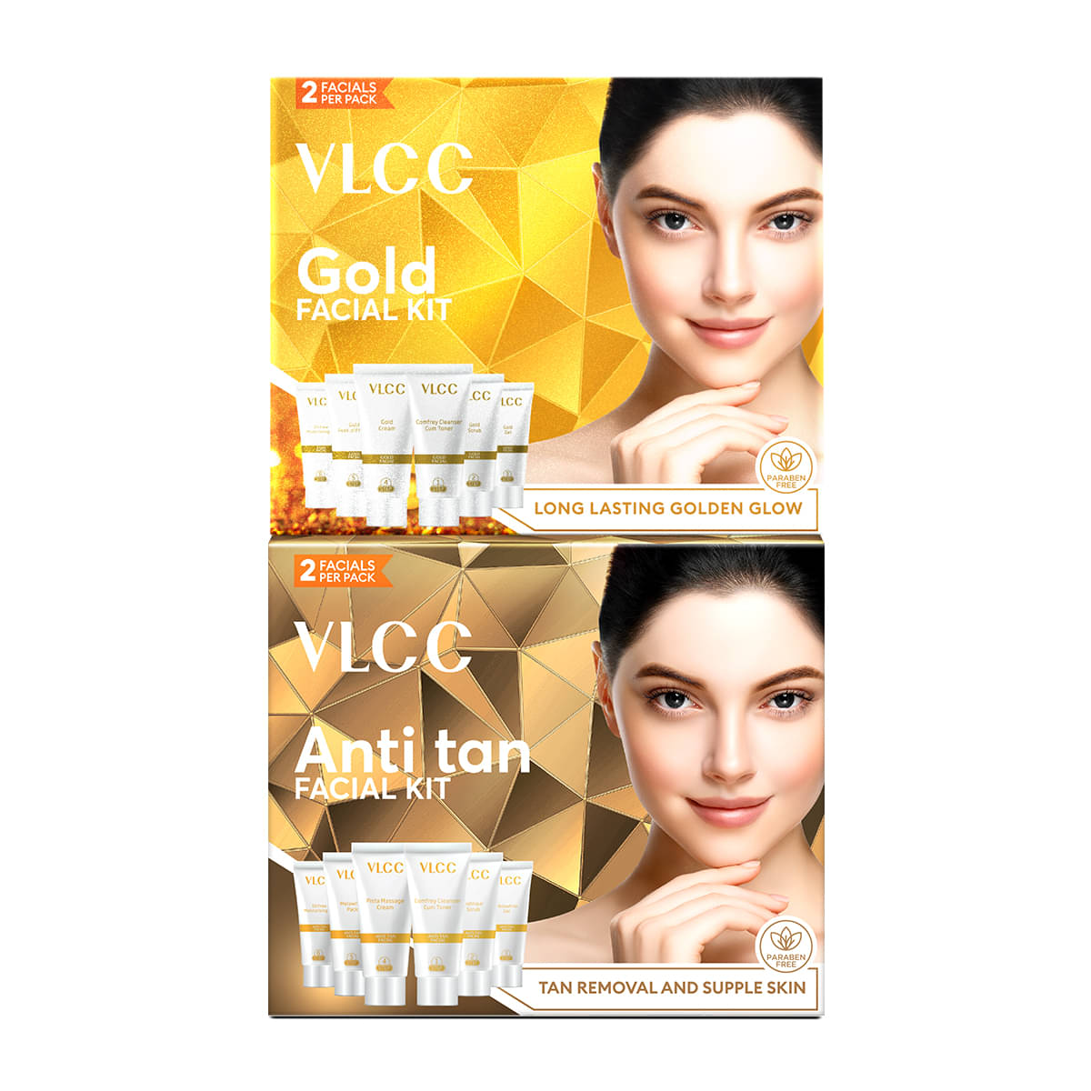     			VLCC Anti Tan & Gold Facial Kit 3 Times Use Facial Kit For All Skin Type Gold 120 g ( Pack of 2 )