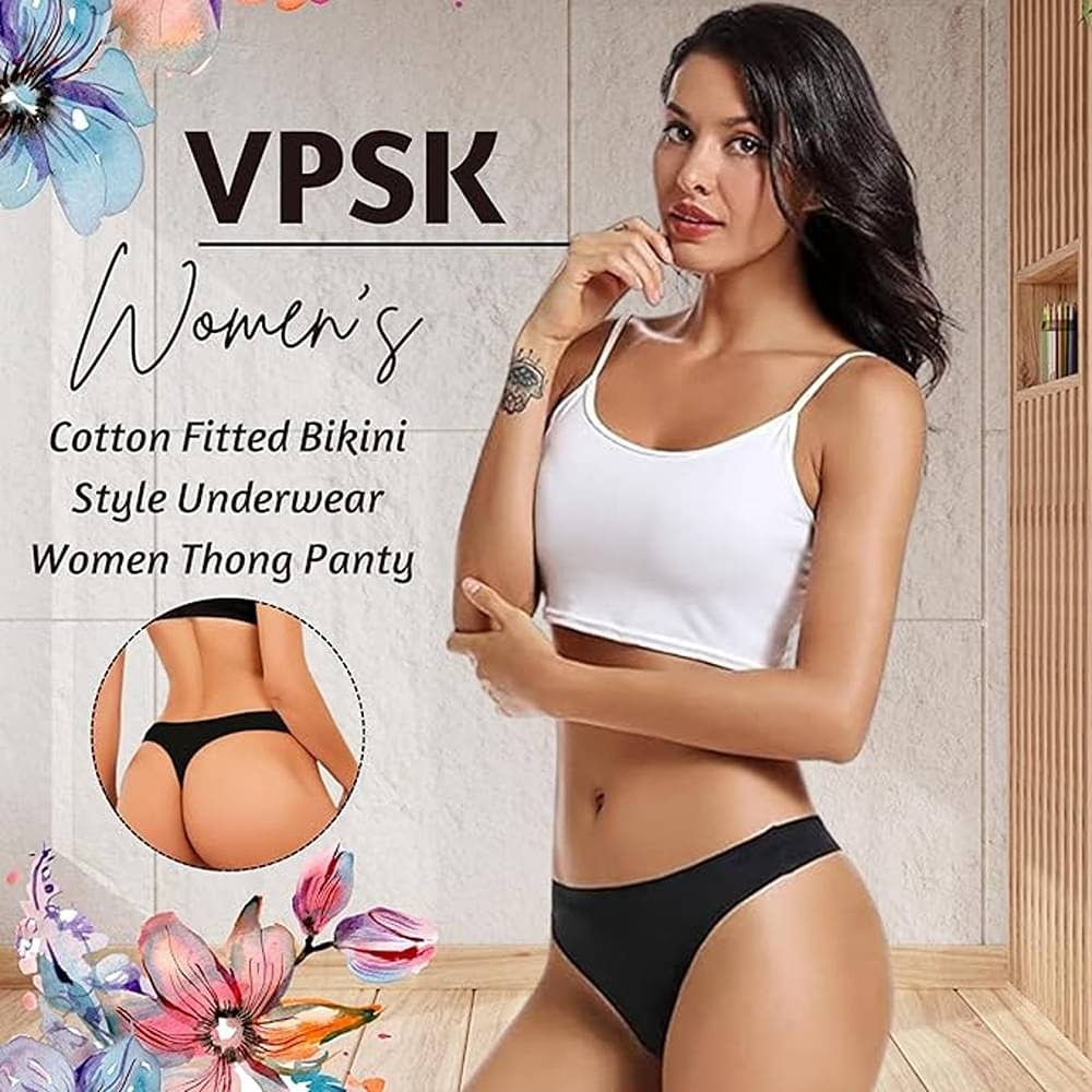     			VPSK Pack of 1 Cotton Lycra Thongs For Women ( Black )