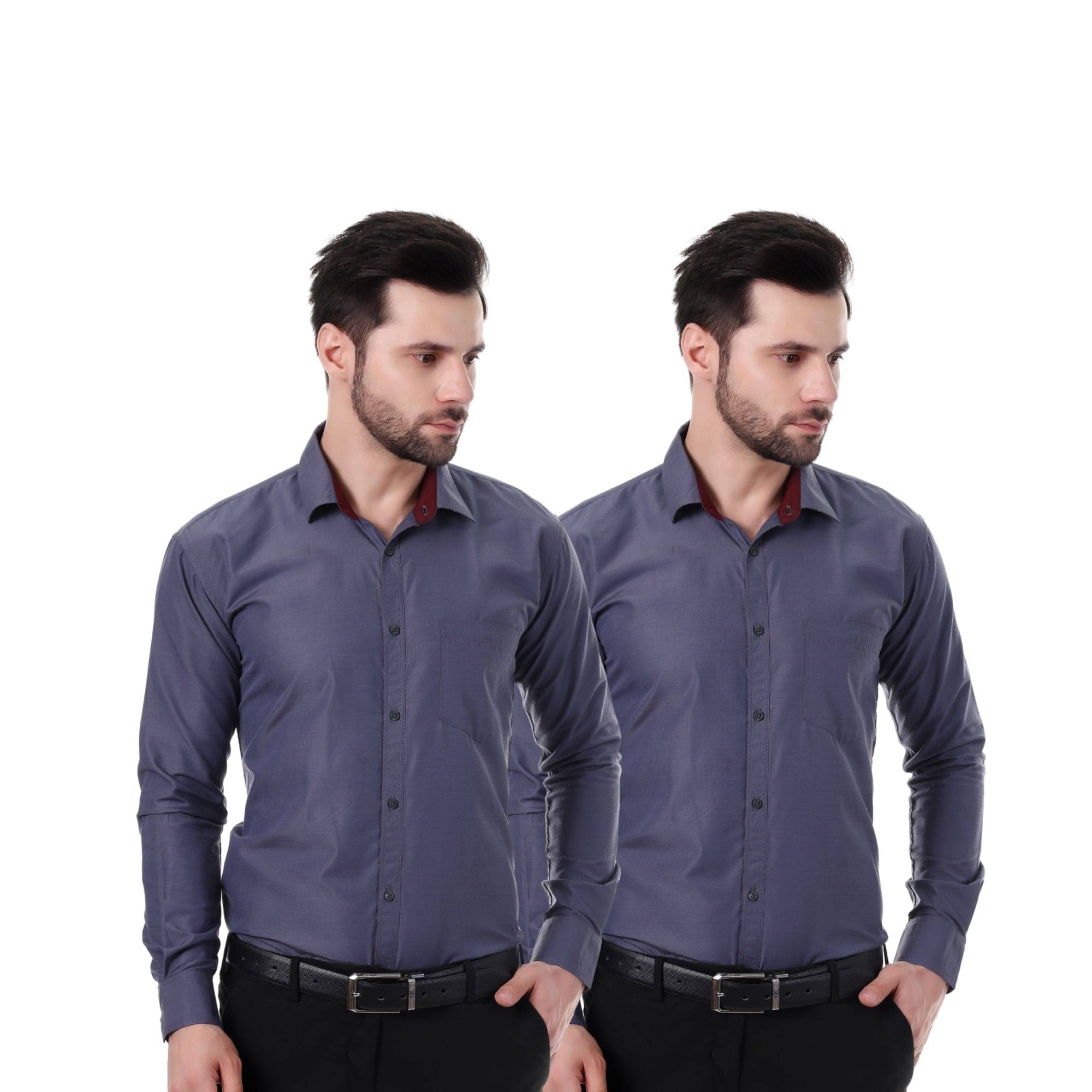     			XJARVIS Cotton Blend Slim Fit Full Sleeves Men's Formal Shirt - Blue ( Pack of 2 )