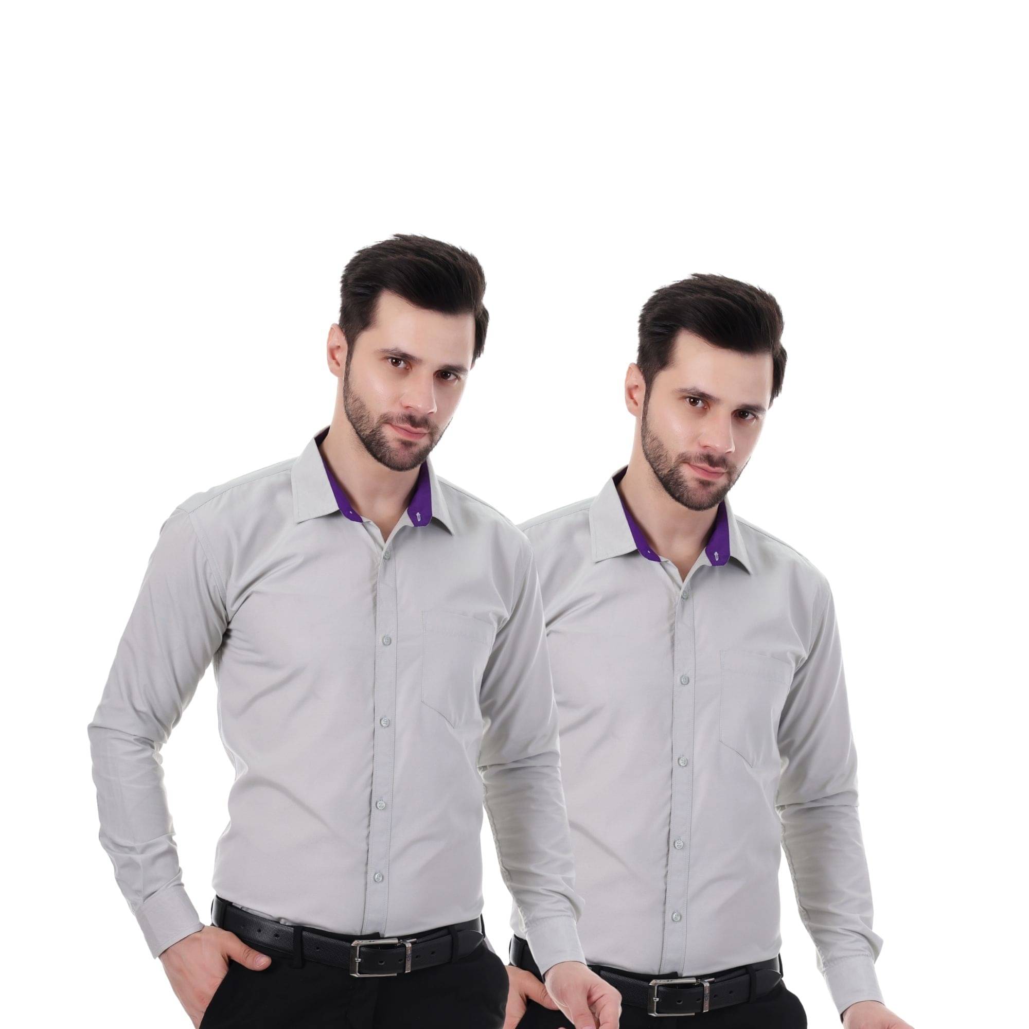     			XJARVIS Cotton Blend Slim Fit Full Sleeves Men's Formal Shirt - Grey ( Pack of 2 )