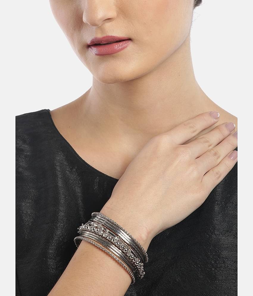 YouBella Antique Look Jewellery Silver Plated Traditional Bracelet Bangles set for women (2.8)