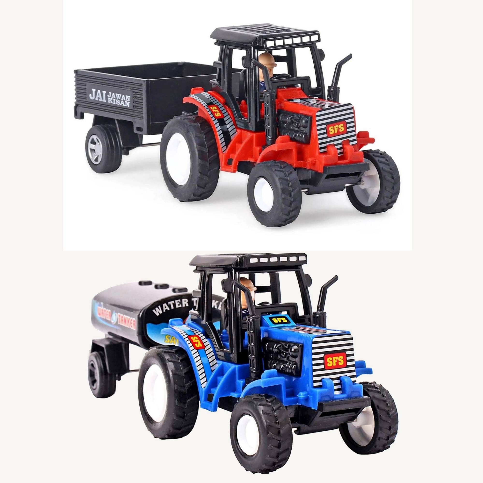    			YUIOP - Tractor with Trolley & Water Tanker Combo of 2 - Pull Back Spring Action Tractor Toy for Kids - No Remote, No Battery (Multicolor) (Pack of 2)