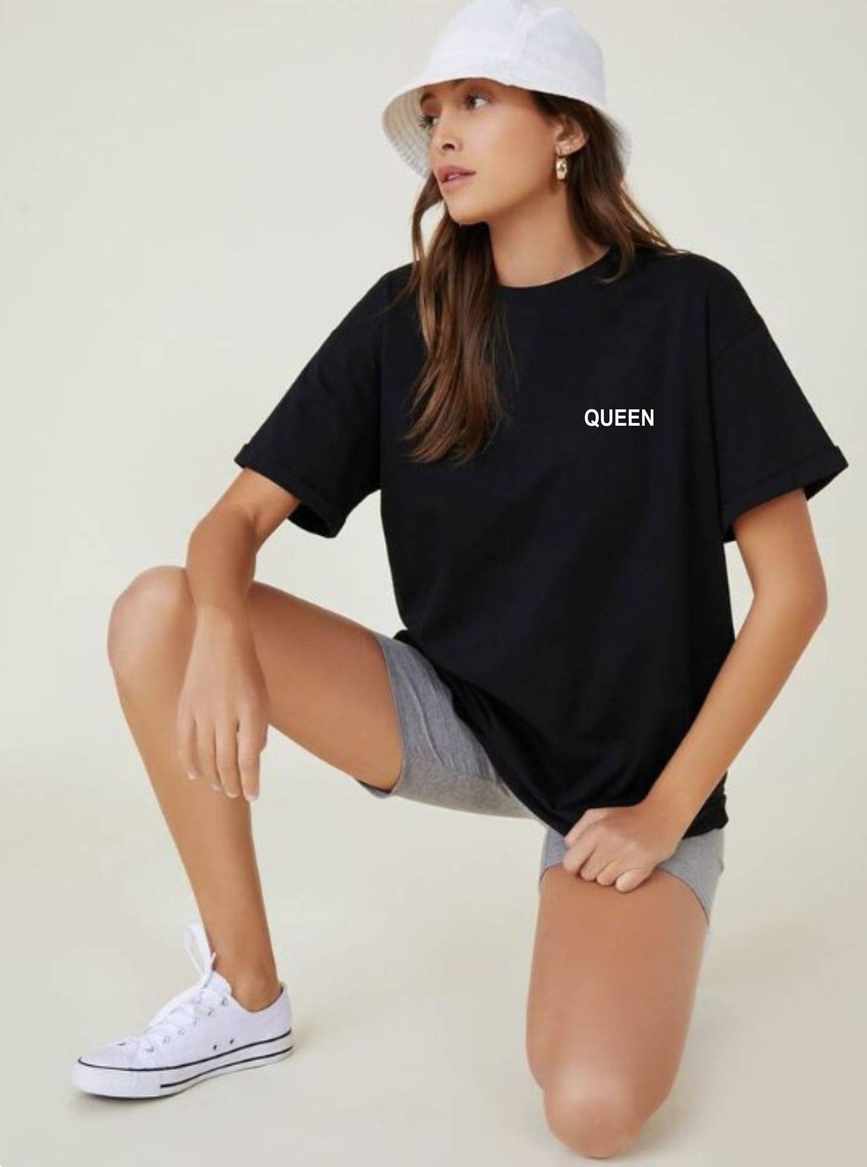 ekadravin Women Cotton Printed Oversized Fit Round Neck T-Shirt ( Black ) ekadravin Women Cotton Printed Oversized Fit Round Neck T-Shirt ( Black )