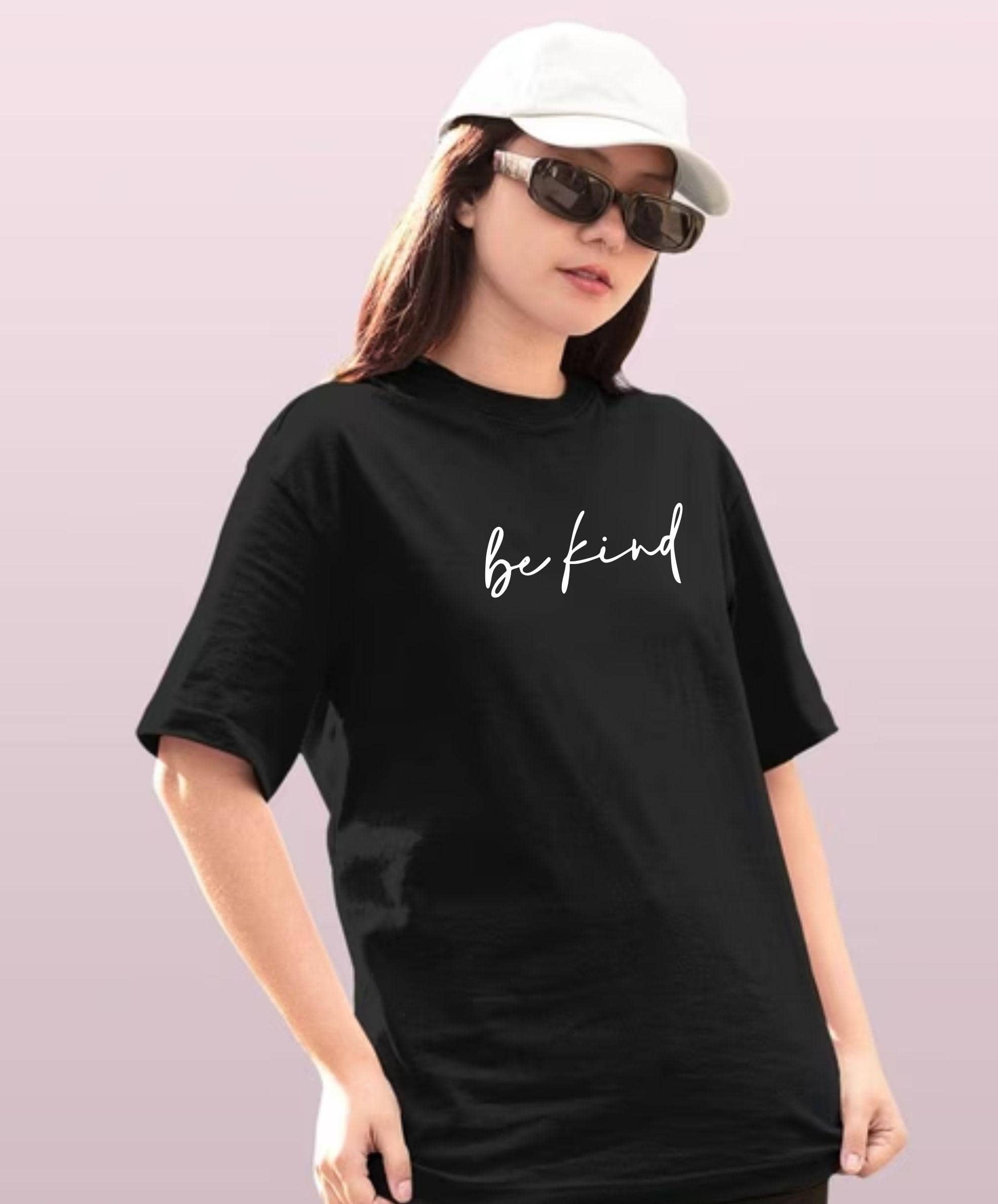 ekadravin Women Cotton Printed Oversized Fit Round Neck T-Shirt ( Black )