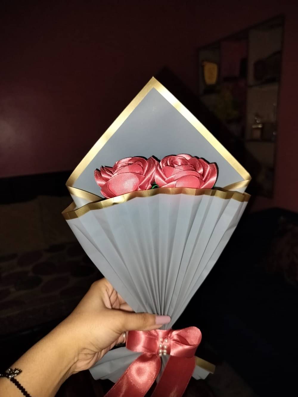     			Petal Crafted - Pink Rose Artificial Flowers Bouquet (Pack of 1)