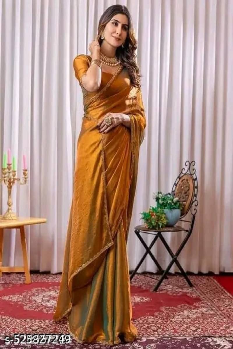     			supalee Tex Chiffon Solid Baluchari Saree With Unstitched Blouse Piece ( Gold )