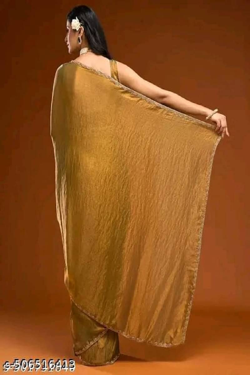 supalee Tex Chiffon Solid Jamdani Saree With Unstitched Blouse Piece ( Gold ) supalee Tex Chiffon Solid Jamdani Saree With Unstitched Blouse Piece ( Gold )