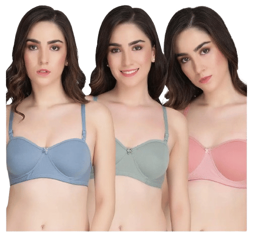    			zqwint Pack of 3 Cotton Blend Lightly Padded Balconette Bra For Women ( Multicolor )