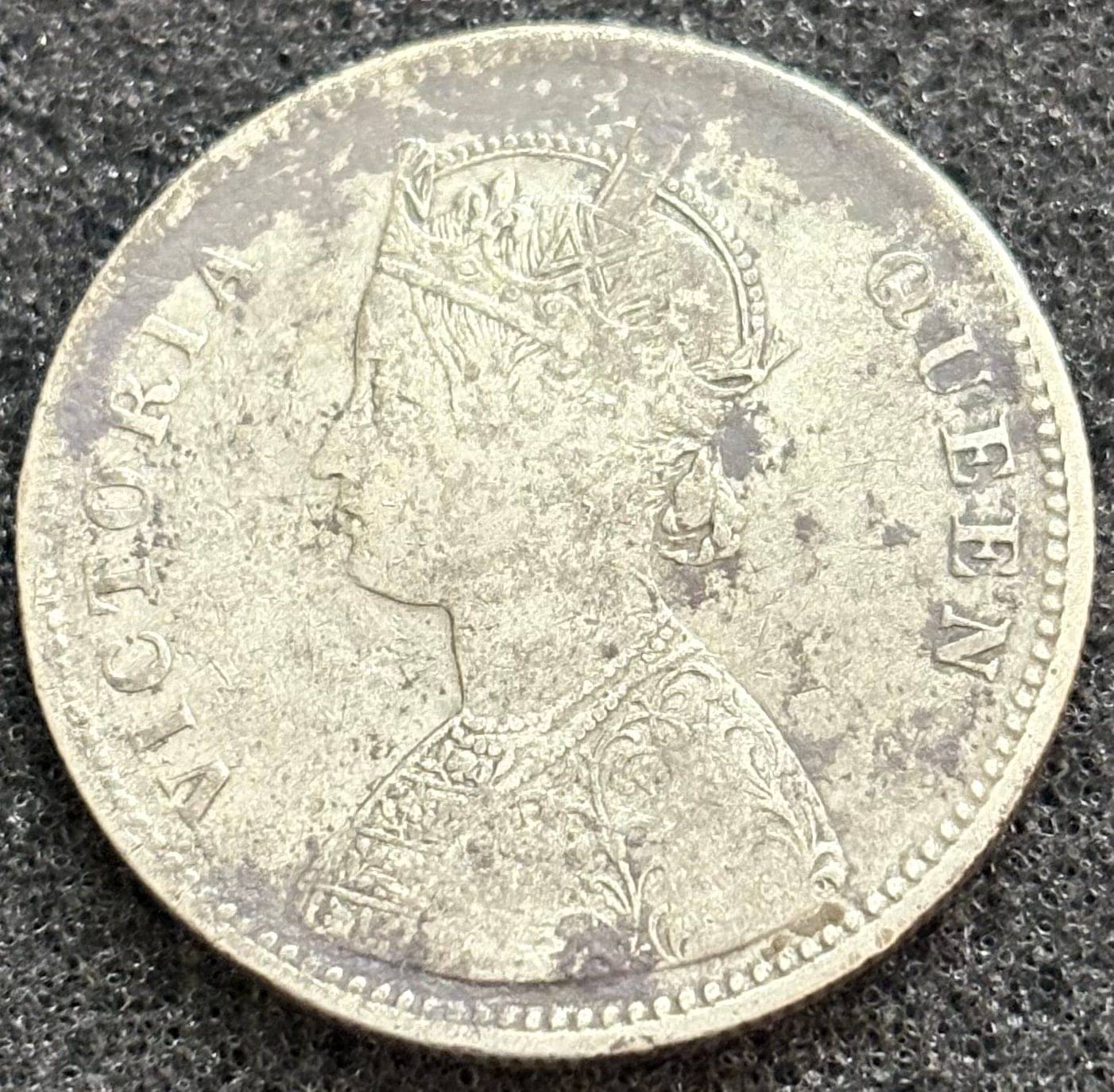 1875 Silver One Rupee Victoria Queen X Rare British India Coin 1875 Silver One Rupee Victoria Queen X Rare British India Coin