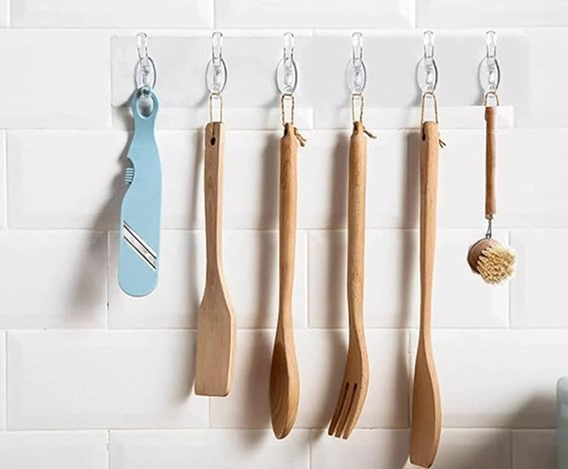     			ATIPRIYA 6 Row Hooks Transparent Sticky Adhesive Wall Hook Set Waterproof, Oilproof, Heavy Duty Seamless Wall Mounted Hanger for Kitchen, Bathroom, Home Use Invisible Strong Self Adhesive Hook Strip