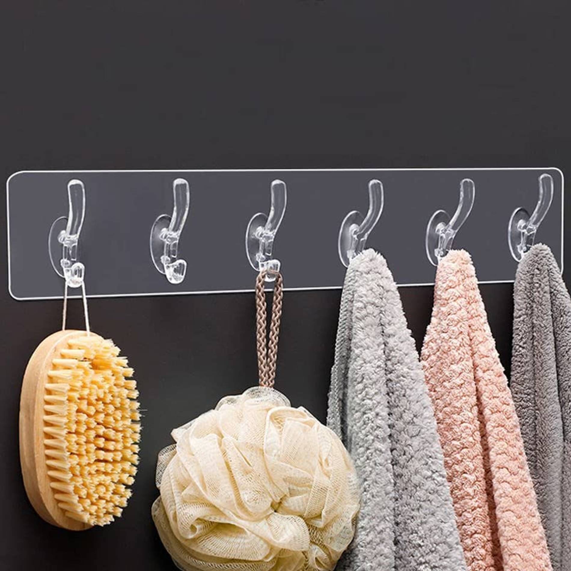 ATIPRIYA 6 in 1 Adhesive Wall Hooks for Kitchen Heavy Duty Hanging Strong 6 Sticking Hooks Strip for Bathroom Self Corner Shelves Transparent ATIPRIYA 6 in 1 Adhesive Wall Hooks for Kitchen Heavy Duty Hanging Strong 6 Sticking Hooks Strip for Bathroom Self Corner Shelves Transparent