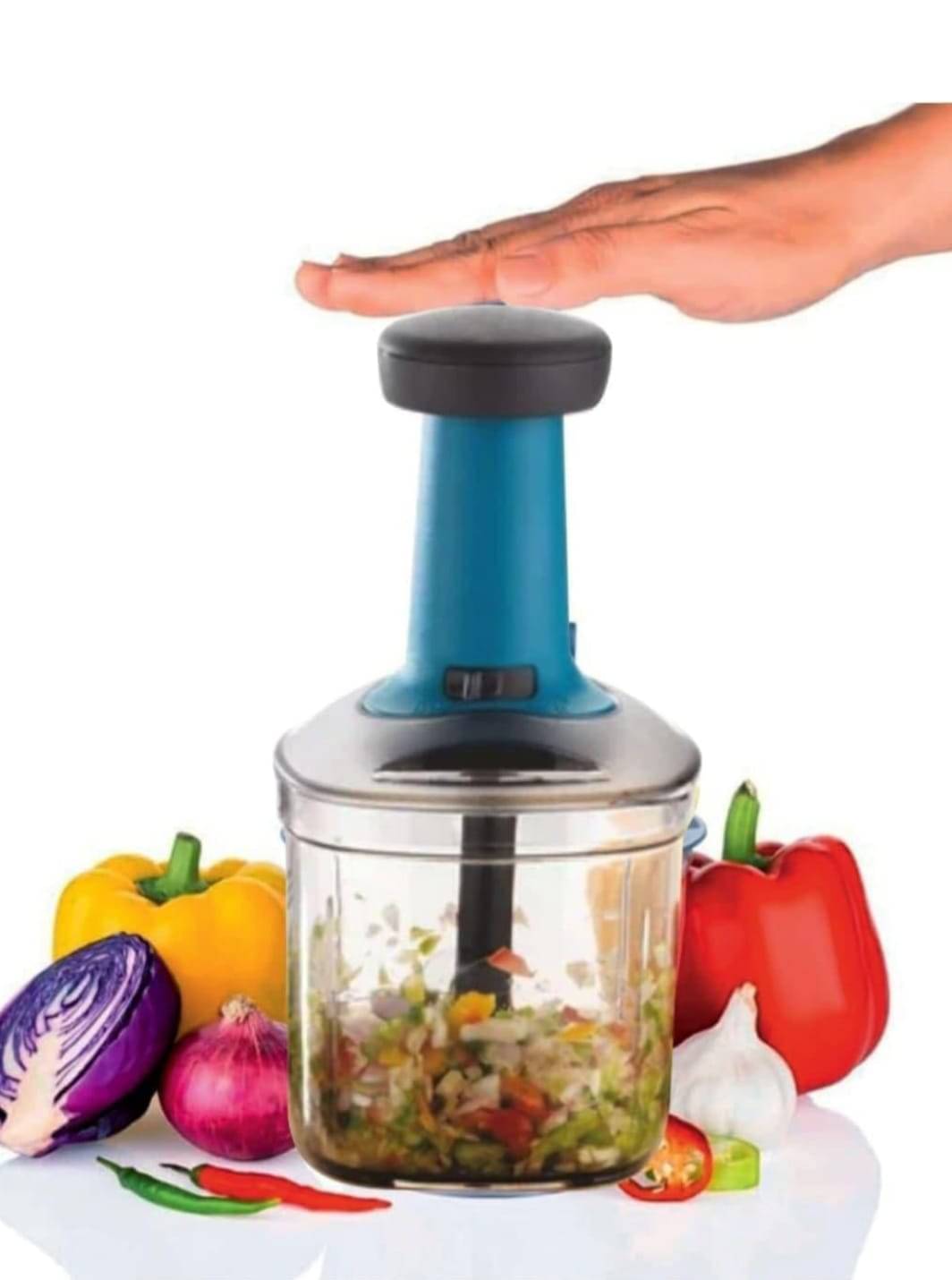     			ONNY   Food Chopper 900ml, 4 Blade Steel Large Manual Hand-Press Vegetable Chopper Mixer Cutter to Cut Onion, Salad, Tomato, Potato (Pack of 1) 1100ml