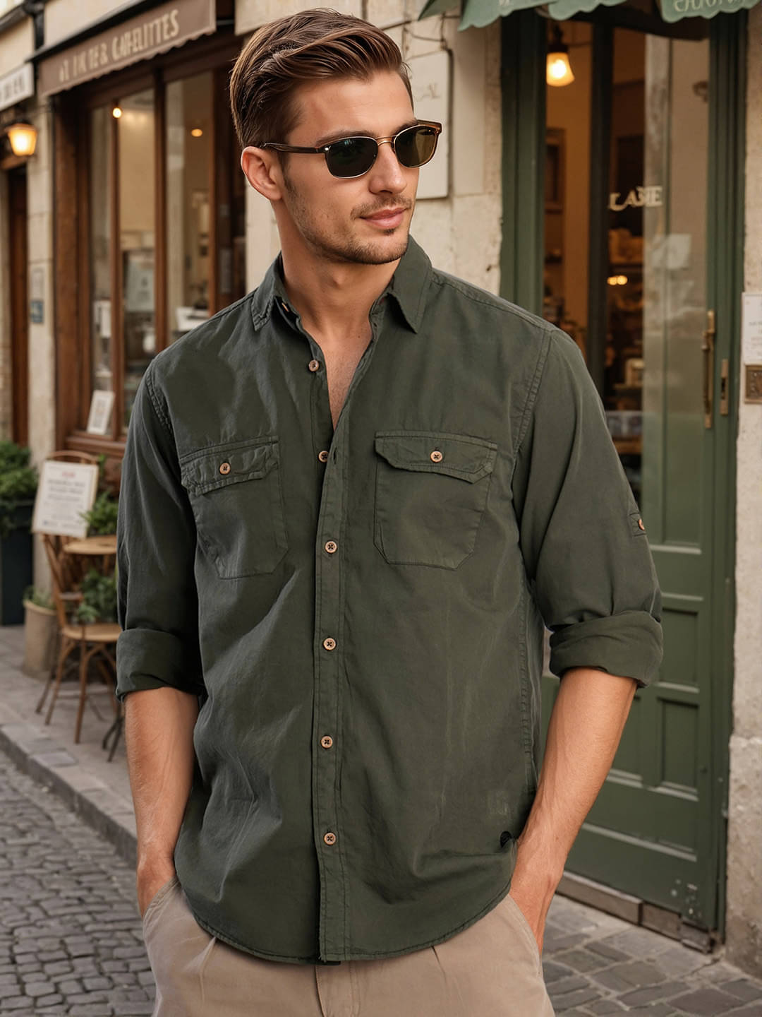     			Bene Kleed 100% Cotton Regular Fit Solids Full Sleeves Men's Casual Shirt - Green ( Pack of 1 )