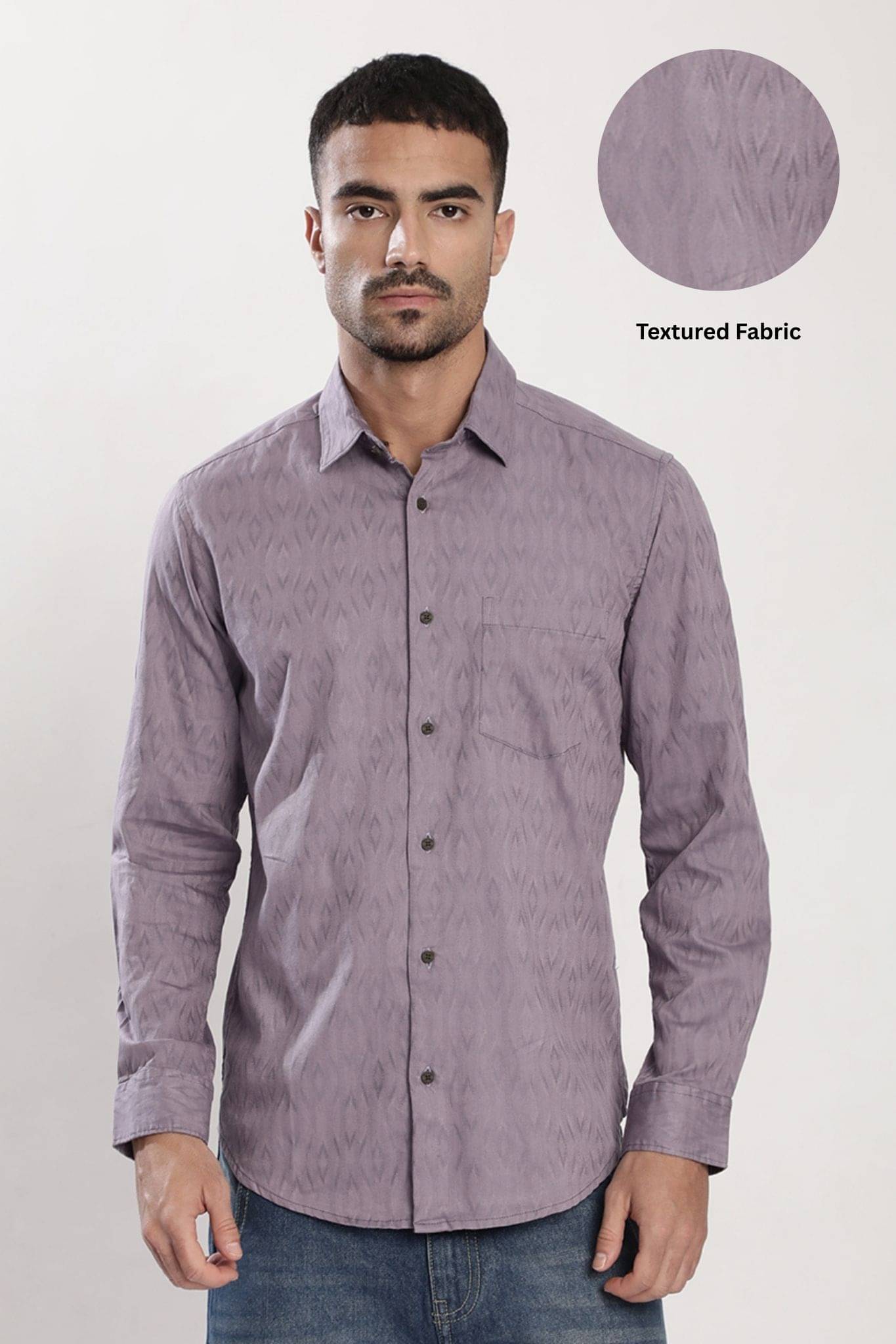     			Bene Kleed Cotton Blend Slim Fit Self Design Full Sleeves Men's Casual Shirt - Lavender ( Pack of 1 )