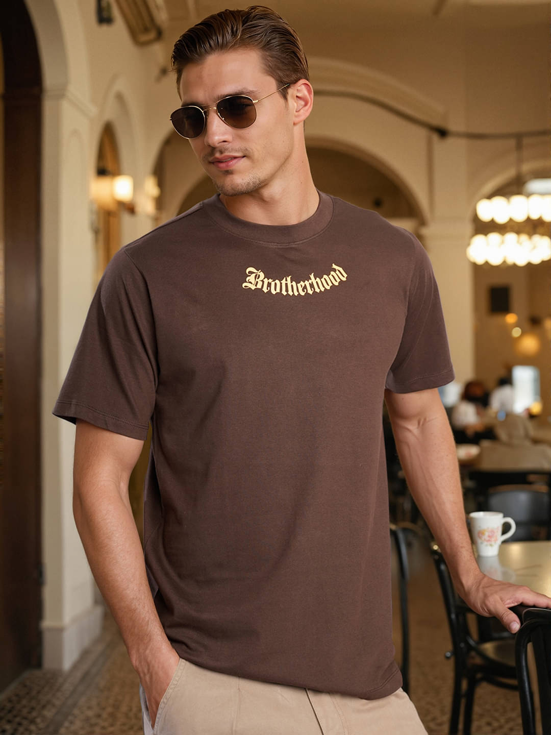     			Bene Kleed Men 100% Cotton Regular Fit Printed T-Shirt ( Brown )
