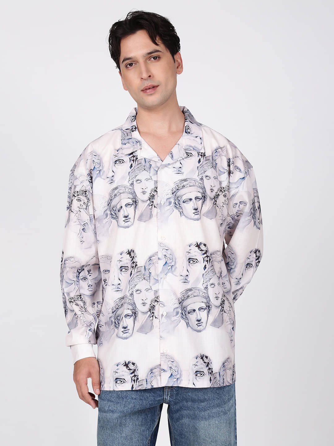Bene Kleed Poly Cotton Oversized Fit Printed Full Sleeves Men's Casual Shirt - Grey ( Pack of 1 )     			Bene Kleed Poly Cotton Oversized Fit Printed Full Sleeves Men's Casual Shirt - Grey ( Pack of 1 )