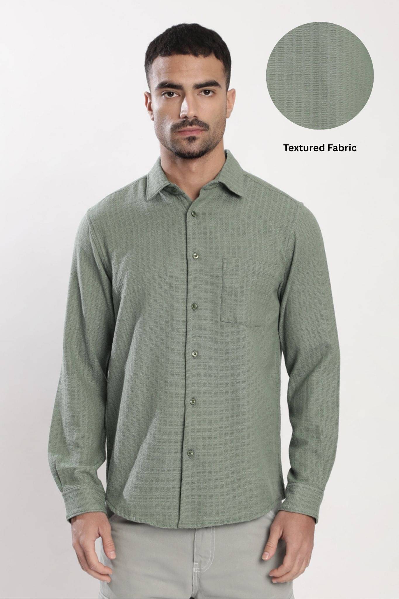     			Bene Kleed Poly Cotton Regular Fit Self Design Full Sleeves Men's Casual Shirt - Green ( Pack of 1 )