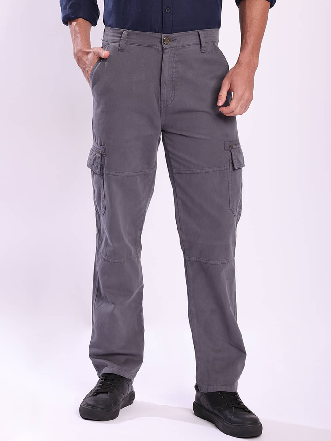     			Bene Kleed Relax Flat Men's Cargos - Grey ( Pack of 1 )