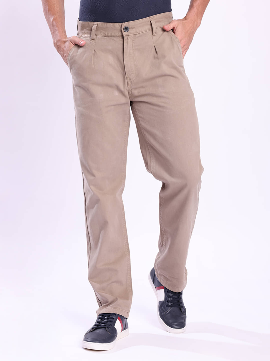 Bene Kleed Straight Pleated Men's Chinos - Brown ( Pack of 1 ) - Trousers | Buy online on ZillyBuy