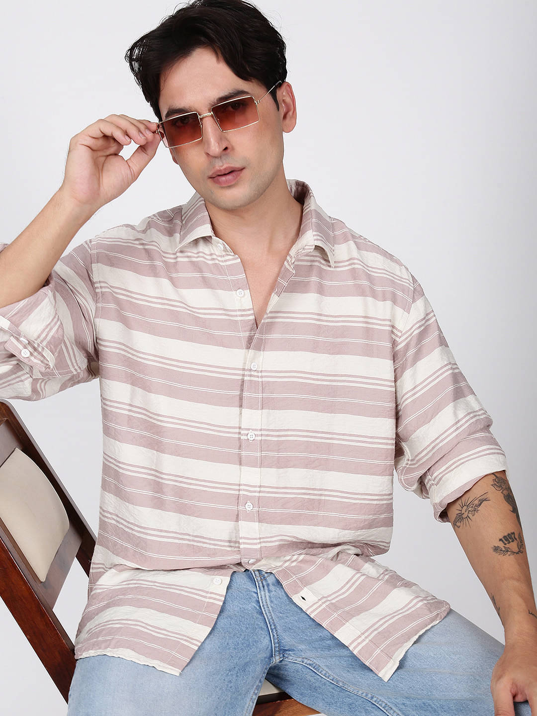     			Bene Kleed Viscose Regular Fit Striped Full Sleeves Men's Casual Shirt - Peach ( Pack of 1 )