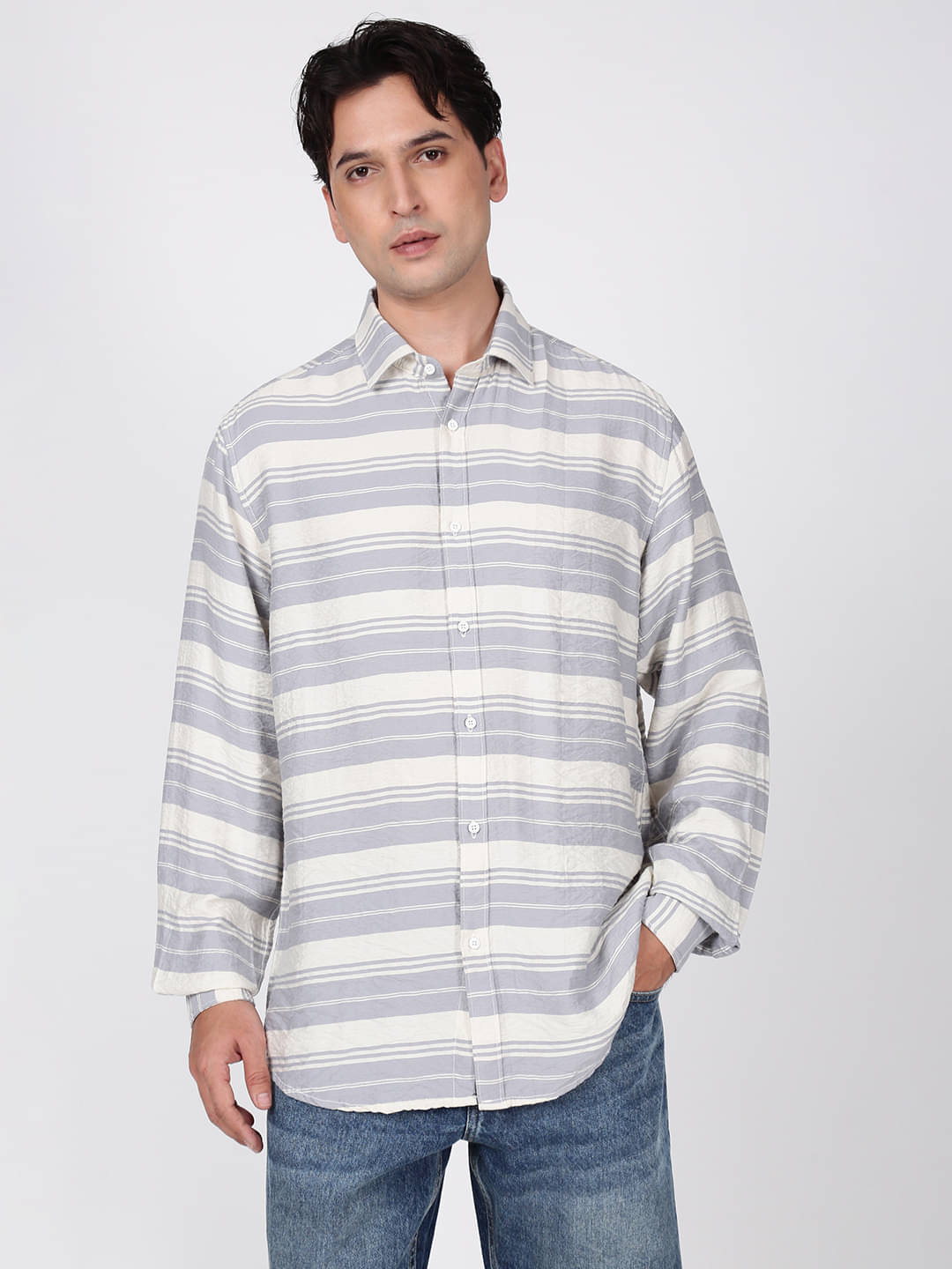 Bene Kleed Viscose Regular Fit Striped Full Sleeves Men's Casual Shirt - Blue ( Pack of 1 ) Bene Kleed Viscose Regular Fit Striped Full Sleeves Men's Casual Shirt - Blue ( Pack of 1 )