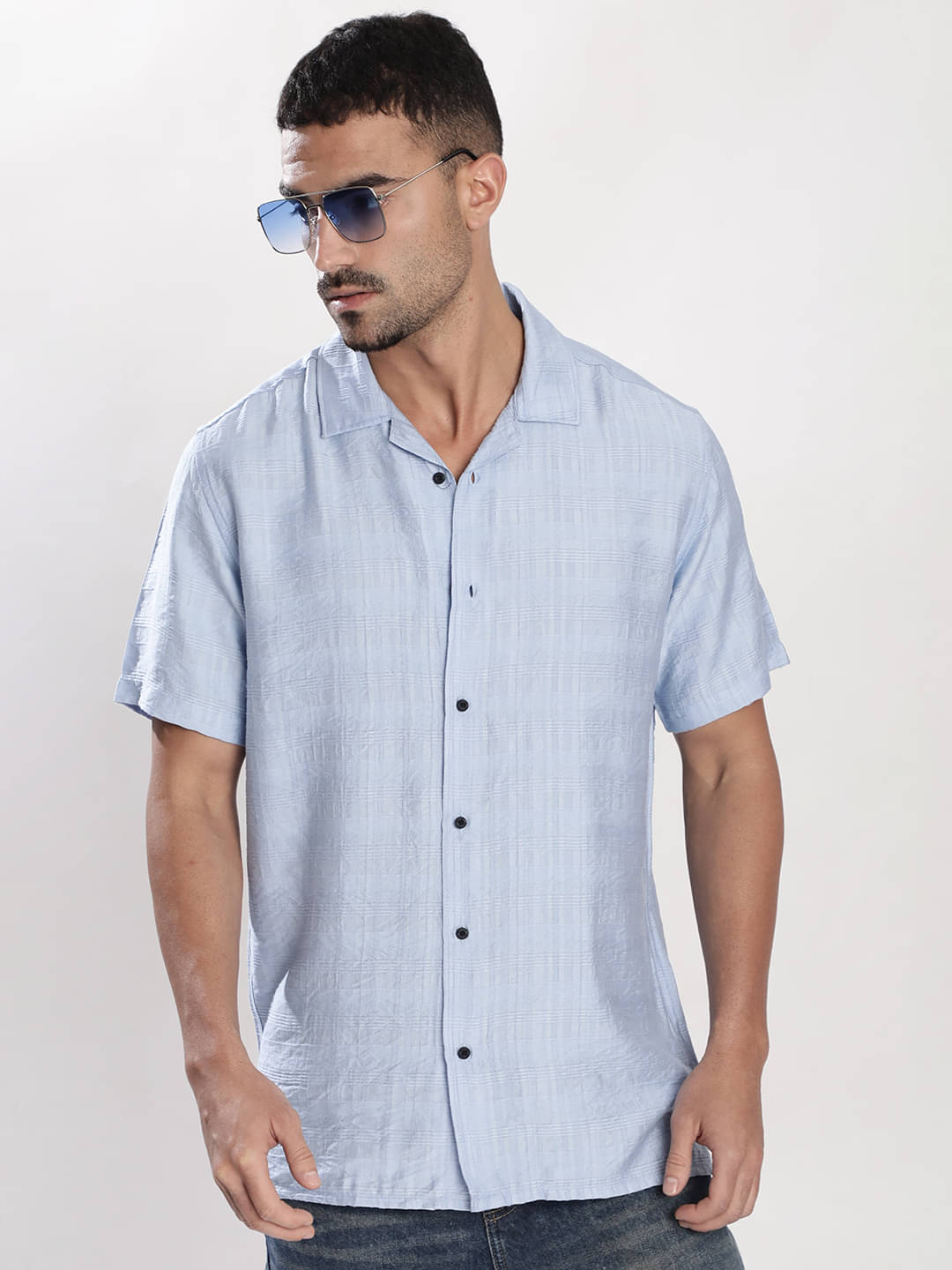 Bene Kleed Viscose Regular Fit Self Design Half Sleeves Men's Casual Shirt - Blue ( Pack of 1 ) Bene Kleed Viscose Regular Fit Self Design Half Sleeves Men's Casual Shirt - Blue ( Pack of 1 )