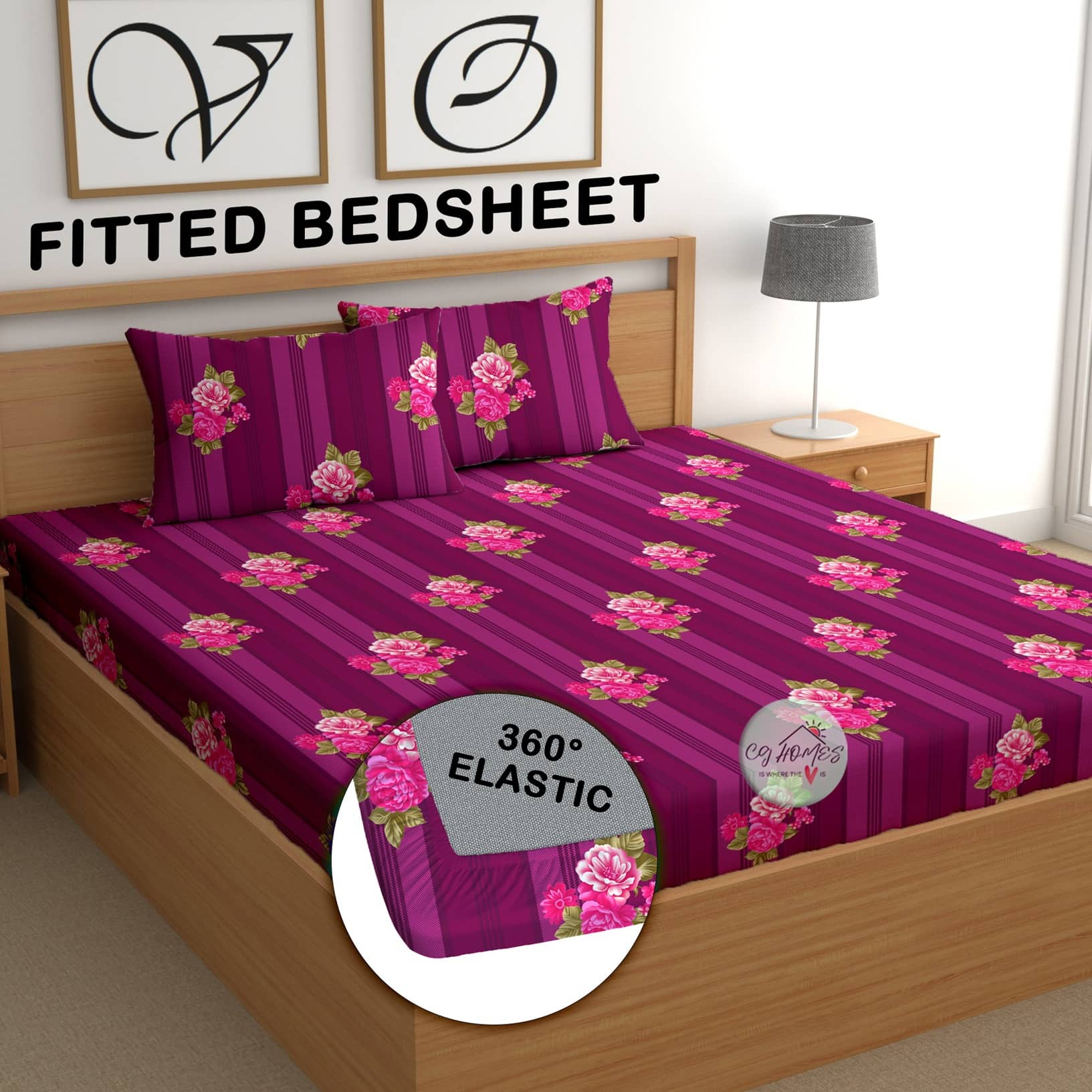CG HOMES Microfibre 1 Double Fitted Bedsheet with 2 Pillow Covers ( 198 cm x 183 cm ) , Purple