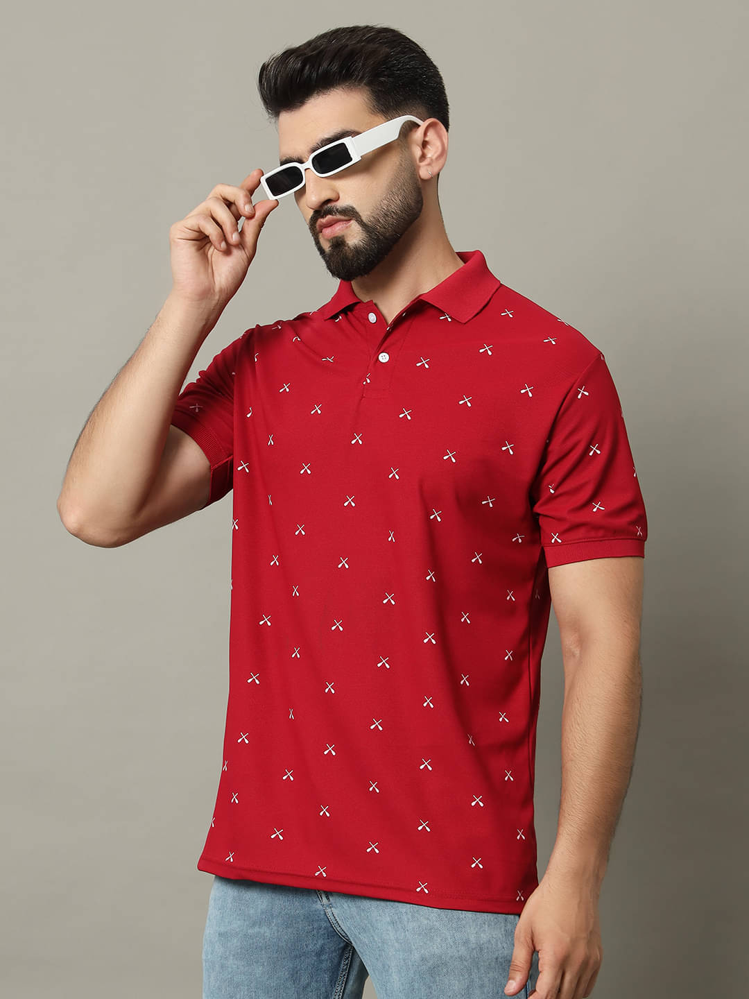 DENNIN Men Cotton Blend Regular Fit Printed Polo T Shirt ( Maroon ) DENNIN Men Cotton Blend Regular Fit Printed Polo T Shirt ( Maroon )