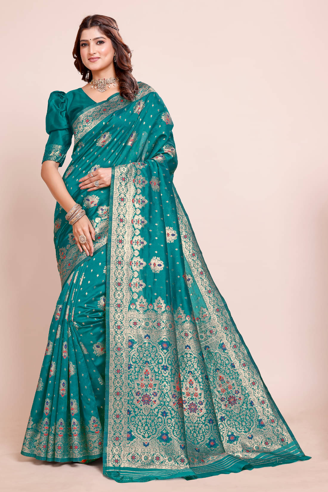     			DHAYNA AND REEWA FASHION Georgette Woven Banarasi saree With Unstitched Blouse Piece ( Rama )