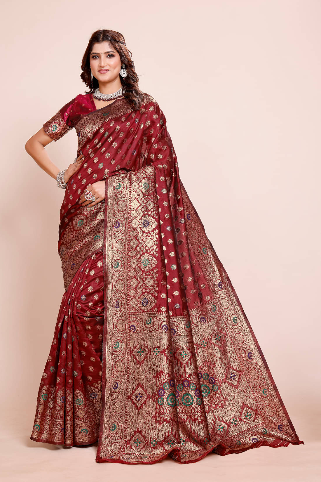     			DHAYNA AND REEWA FASHION Georgette Woven Kanjeevaram Sarees With Unstitched Blouse Piece ( Maroon )