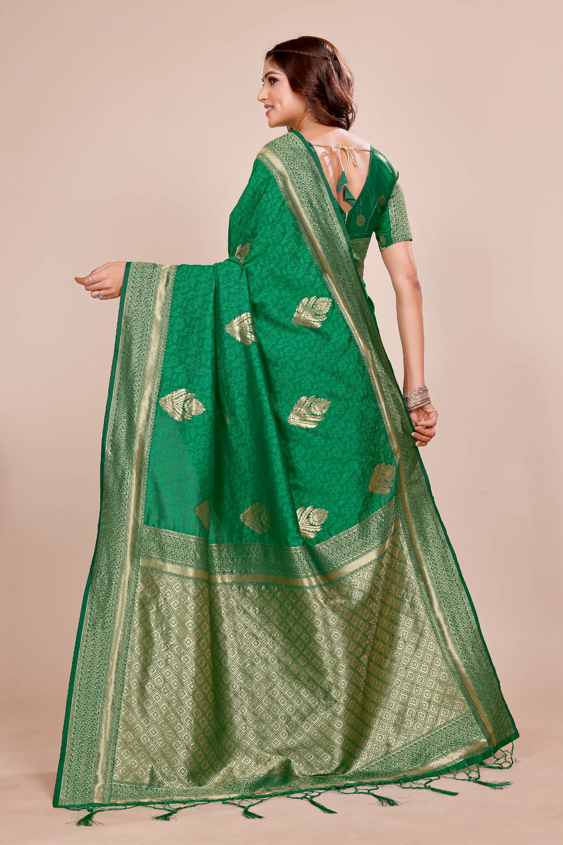     			DHAYNA AND REEWA FASHION Georgette Woven Banarasi saree With Unstitched Blouse Piece ( Green )