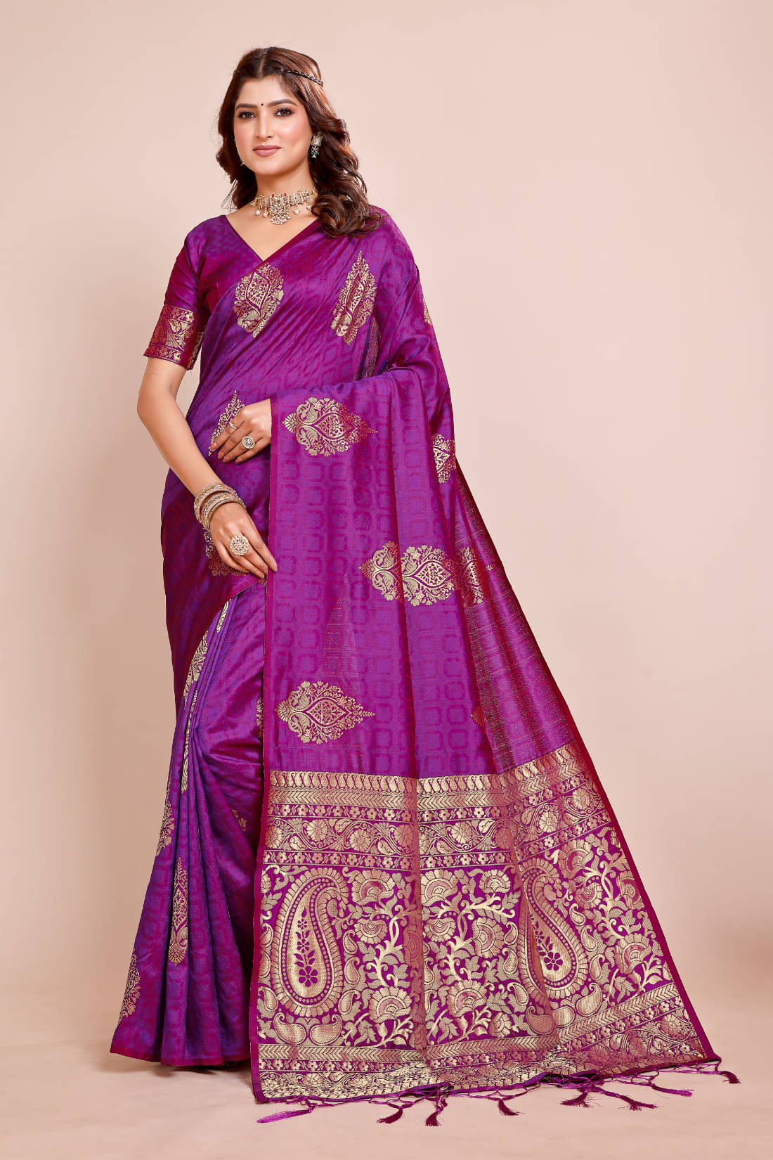 DHAYNA AND REEWA FASHION Georgette Woven Paithani Sarees With Unstitched Blouse Piece ( Purple ) DHAYNA AND REEWA FASHION Georgette Woven Paithani Sarees With Unstitched Blouse Piece ( Purple )