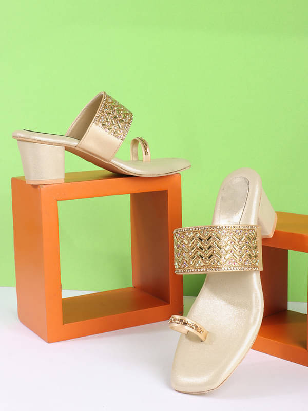     			DIPYO Gold Women's Slip On Heels