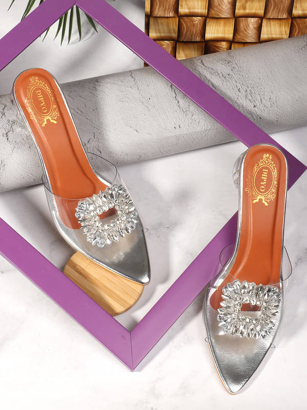     			DIPYO Silver Women's Slip On Heels