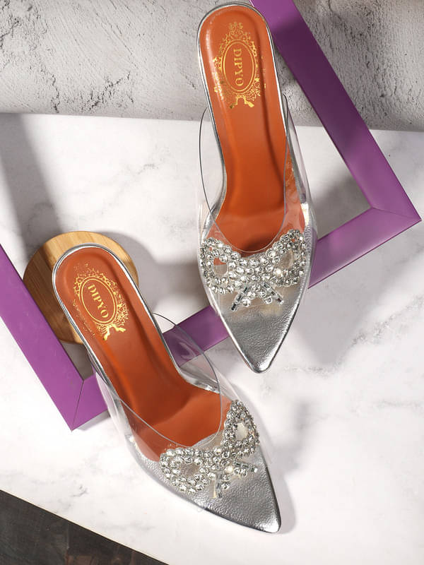 DIPYO Silver Women's Slip On Heels DIPYO Silver Women's Slip On Heels