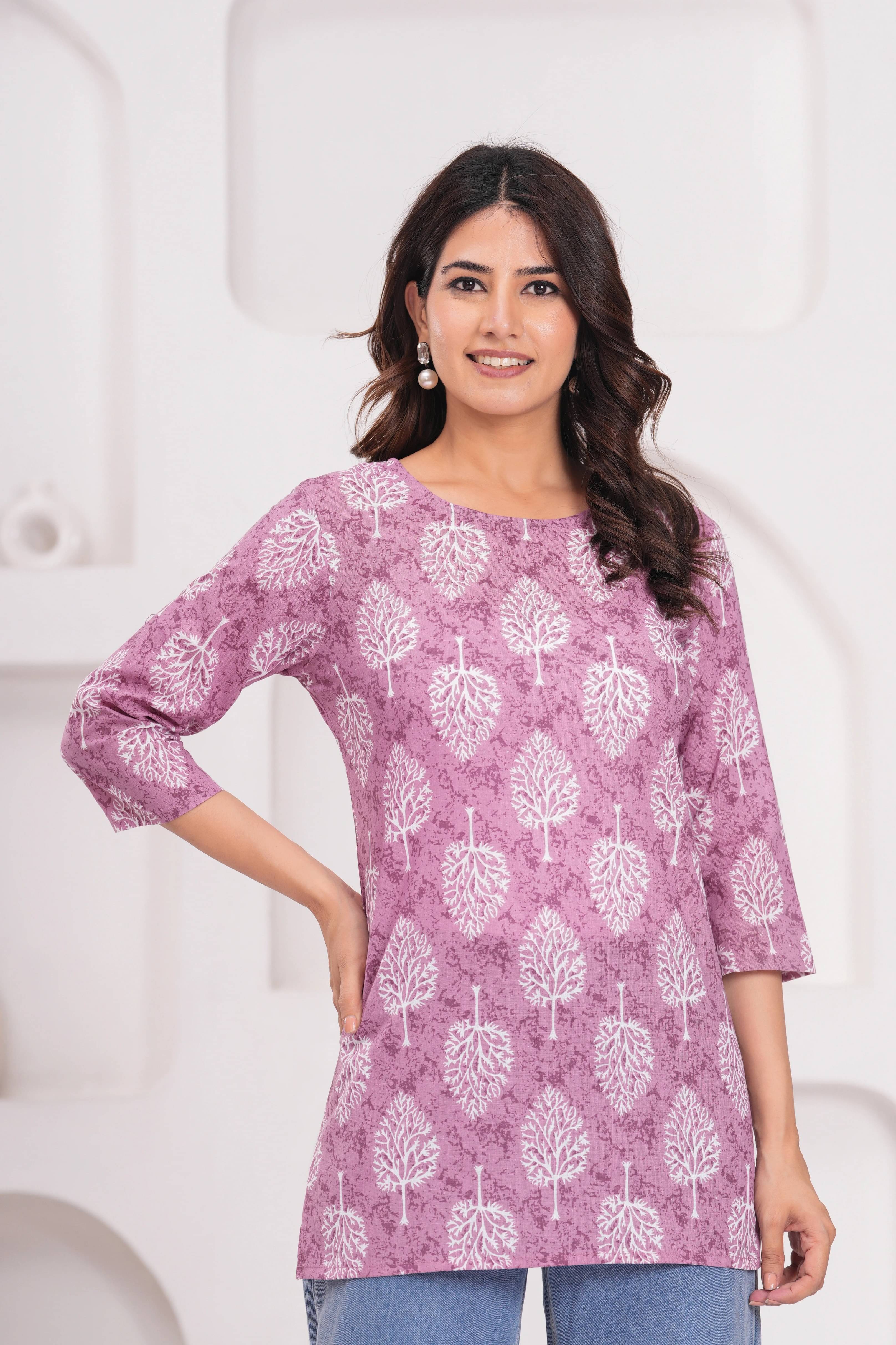     			ECOHAD Women Cotton Printed Straight Kurti ( Purple )