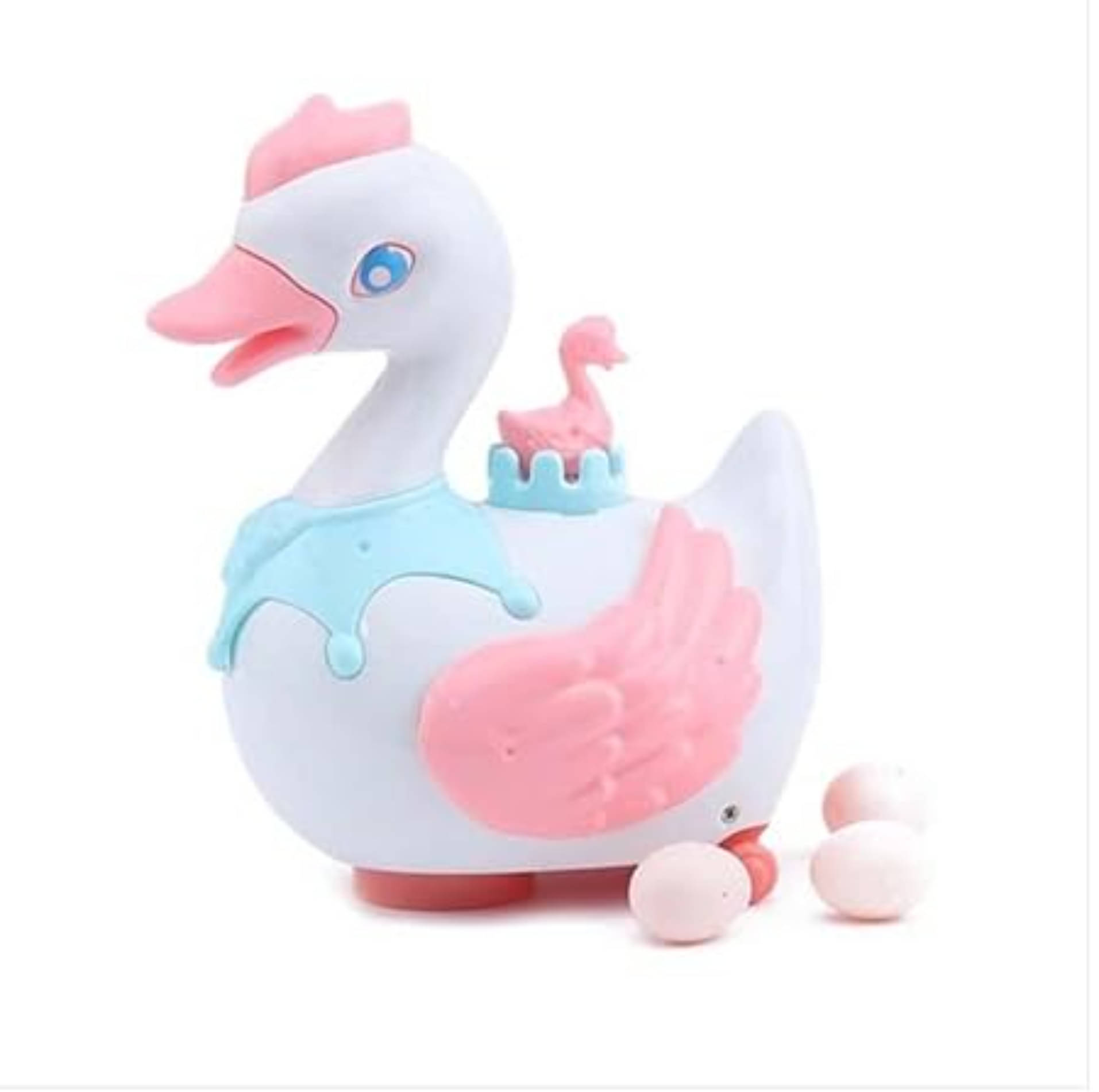 ESNAPY Swan Laying Egg Battery Operated Electronic Light and Sound Toy Vehicle with Three Plastic Eggs Walking Moving Swan Toy for Kids ESNAPY Swan Laying Egg Battery Operated Electronic Light and Sound Toy Vehicle with Three Plastic Eggs Walking Moving Swan Toy for Kids