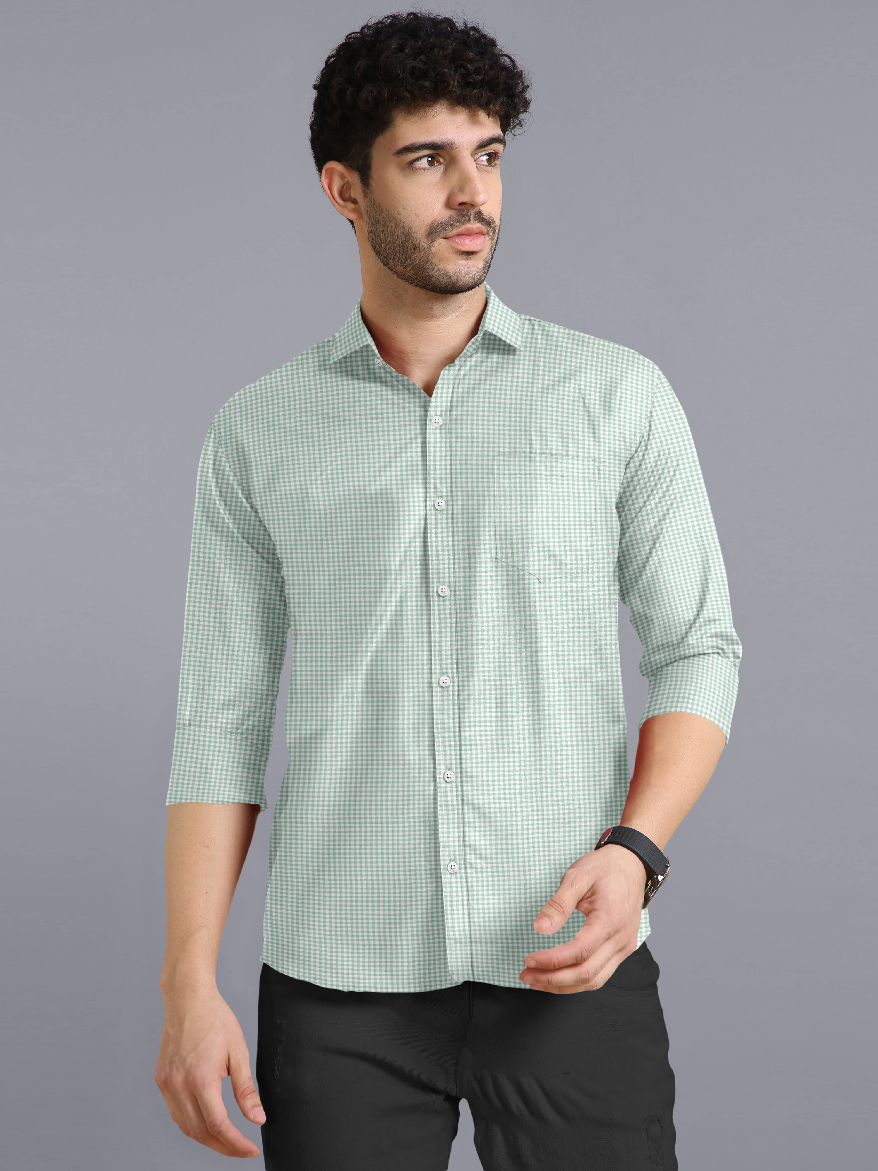     			Ethnic Trendz Cotton Blend Regular Fit Checks Full Sleeves Men's Casual Shirt - Mint Green ( Pack of 1 )
