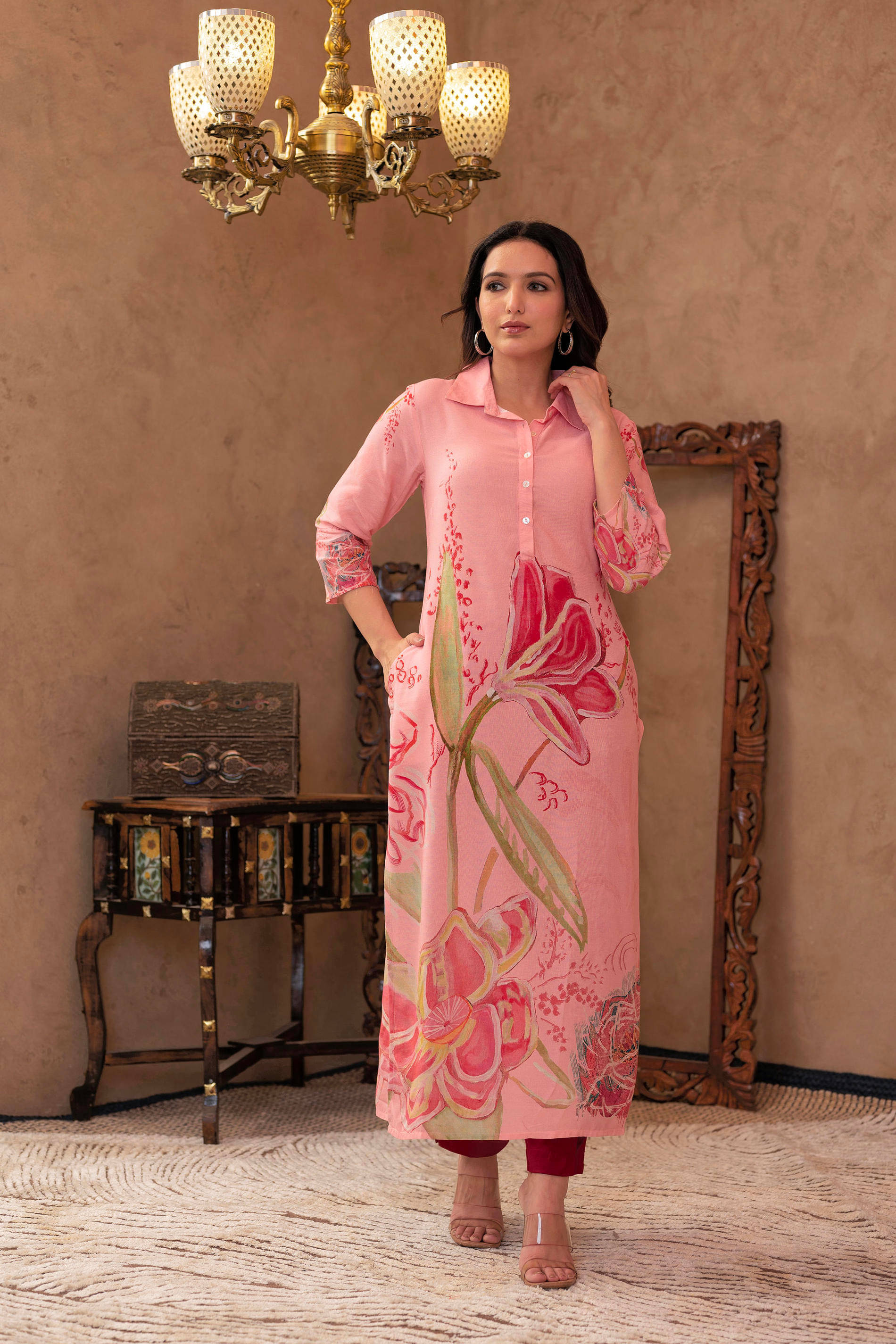 Juniper Women Viscose Printed Straight Kurti ( Pink ) Juniper Women Viscose Printed Straight Kurti ( Pink )