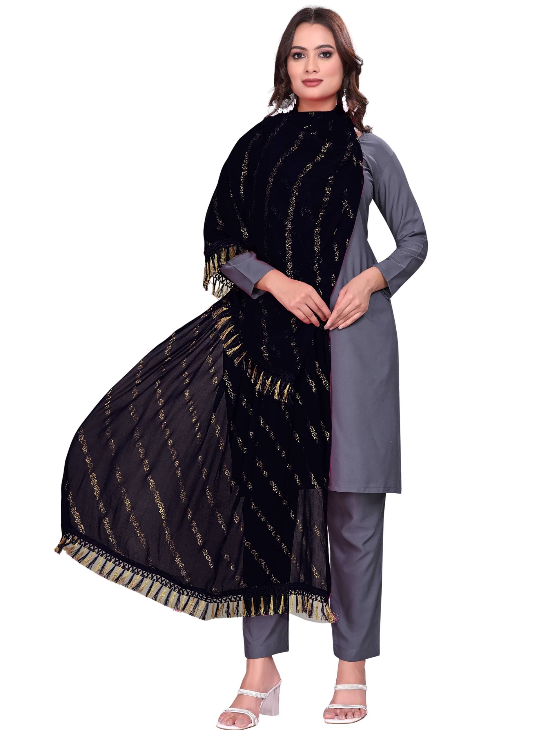     			Kemza Women Chiffon Dupatta ( Black , Pack of 1 )