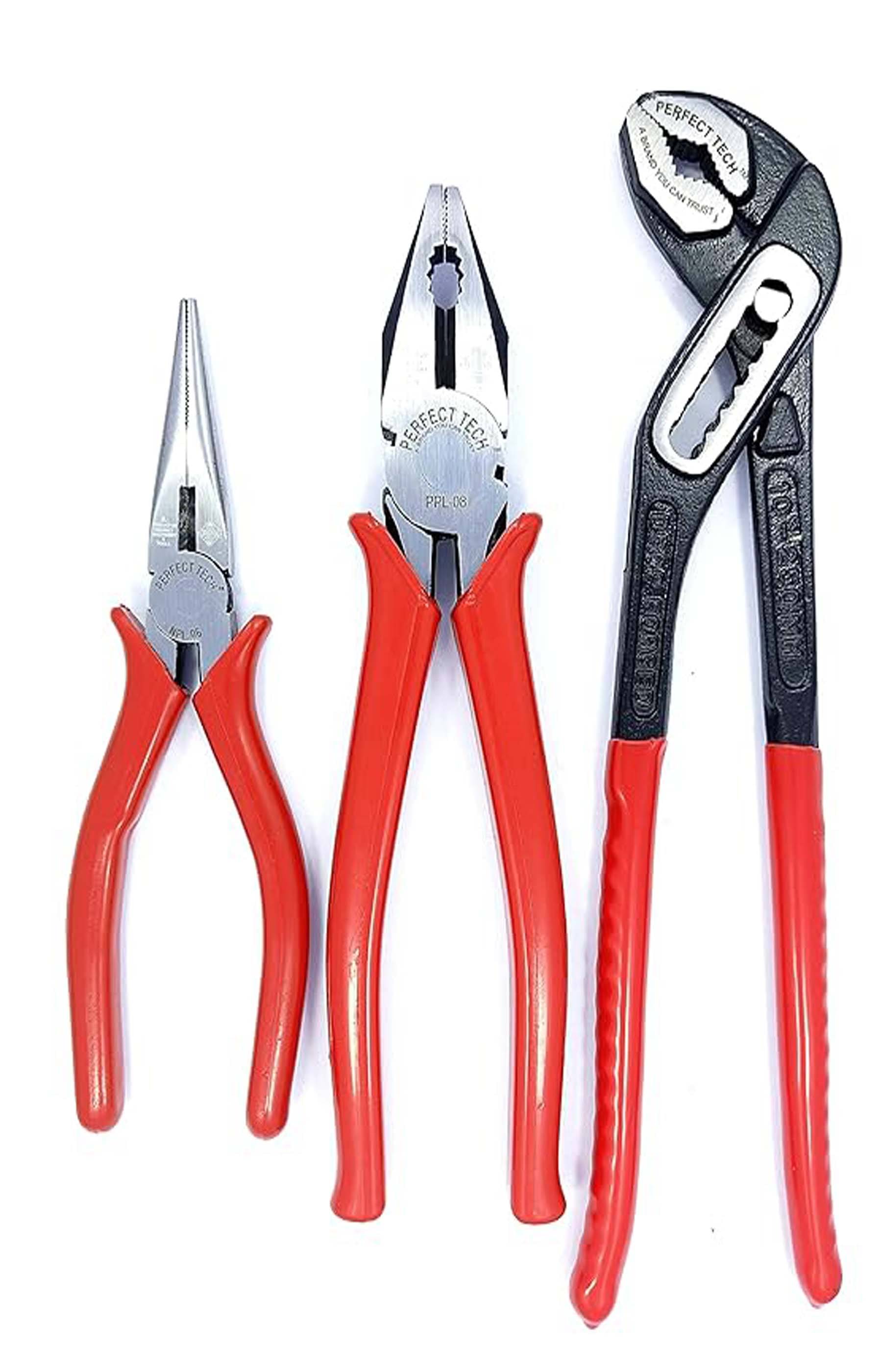     			MS AGROTECH 3 Pcs Set Combination Plier 8 inch | 10 Inch Water Pump Plier | 6 Inch Long Nose Plier | Box Type | Tool Kit Set | Cutting Player | (Lineman Plier) Multipurpose Use (Heavy Duty)