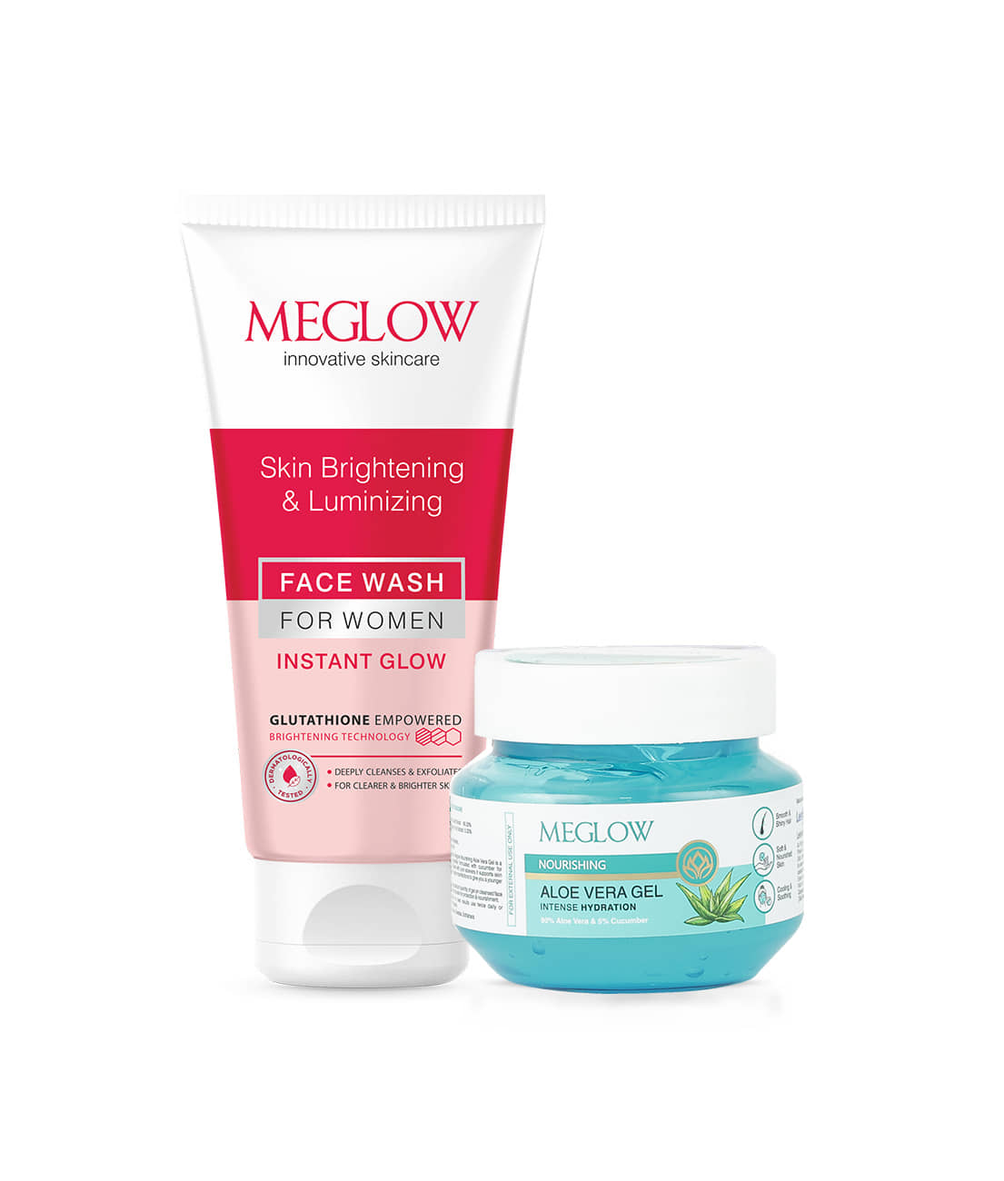 Meglow Radiant Skin Combo for Women | Skin Brightening Face Wash & SPF 50 Sunscreen Gel Combo | Daily Glow & Sun Protection for Women